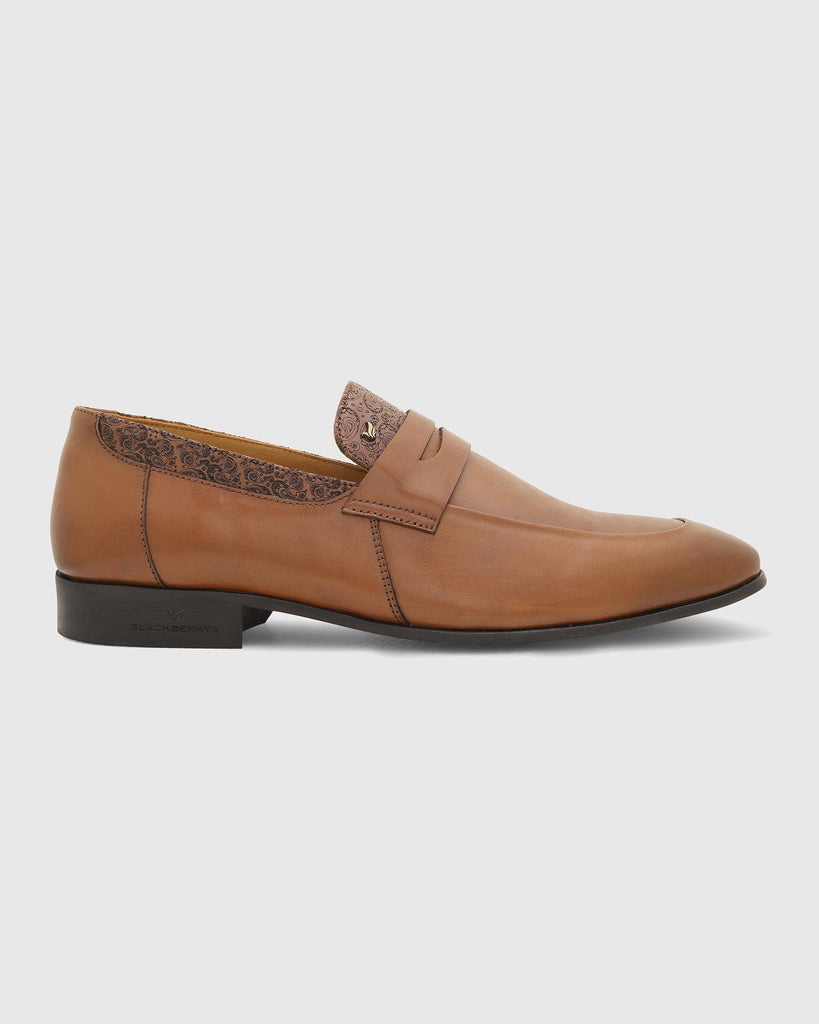 Leather Tan Solid Slip On Shoes - Red