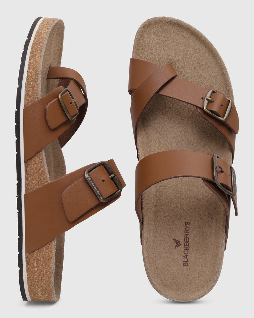 Leather Tan Solid Sandals - Sole