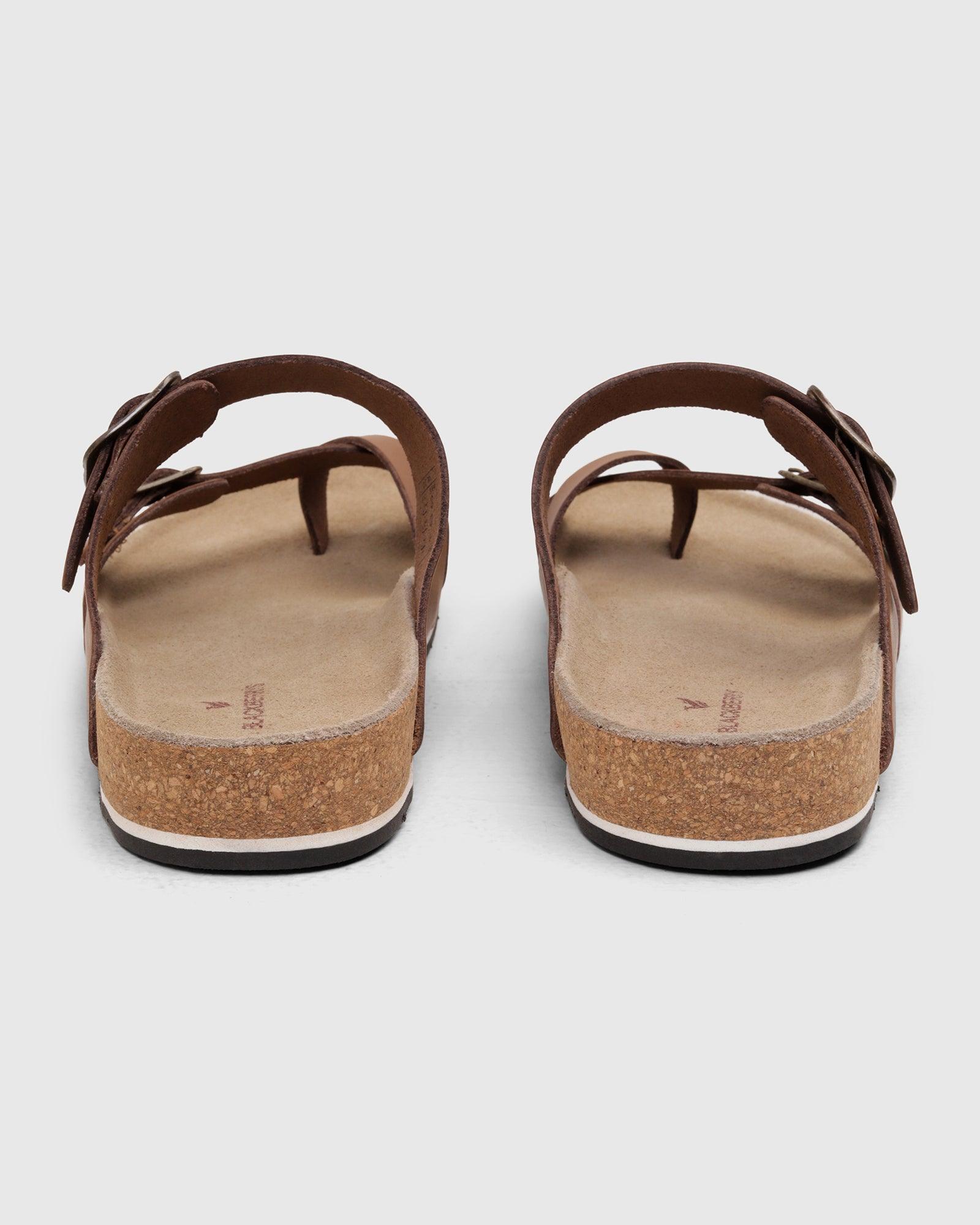 Leather Tan Solid Open Sandals - Sole