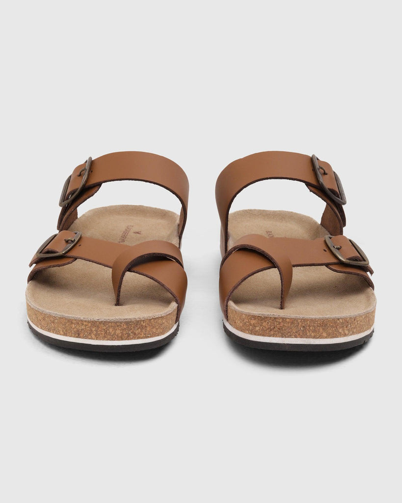 Leather Tan Solid Open Sandals - Sole