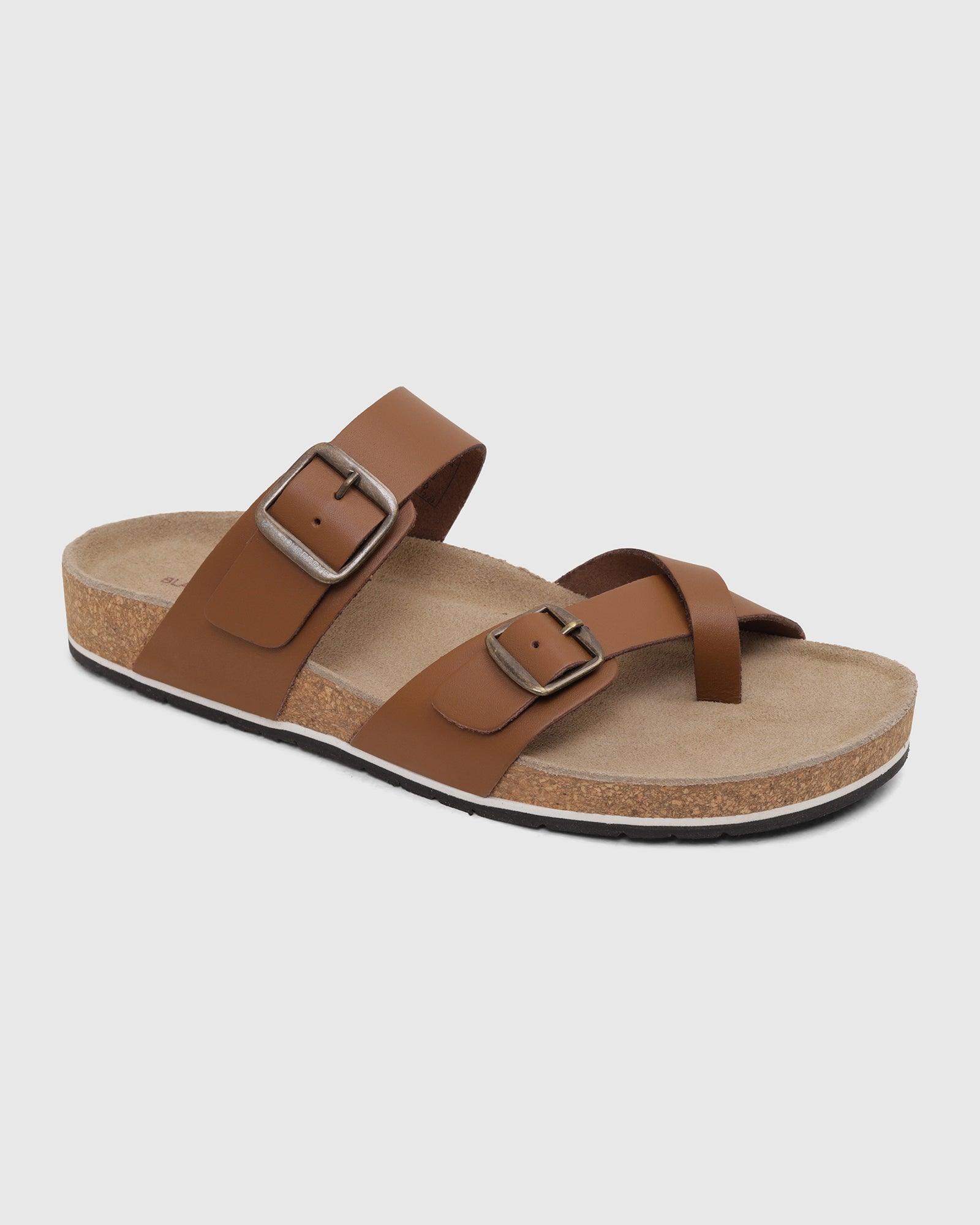 Leather Tan Solid Open Sandals - Sole