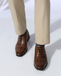 Leather Tan Solid Oxford Shoes - Venus