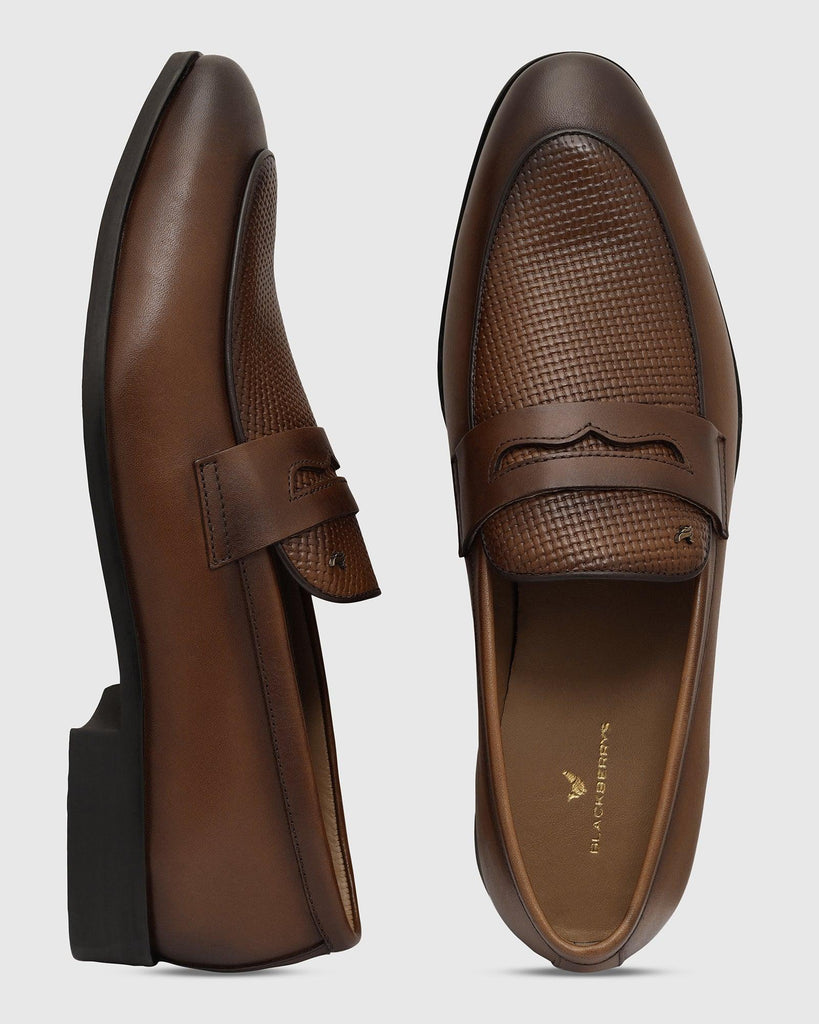 Leather Tan Solid Slip On Shoes - Tanner