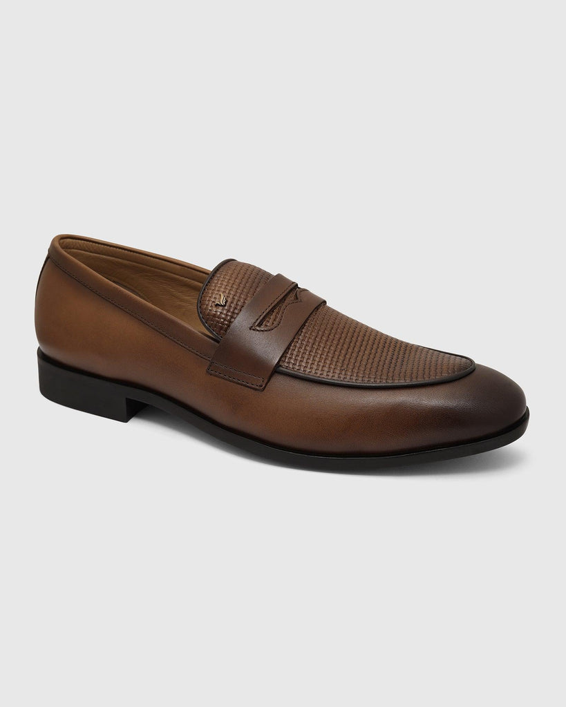 Leather Tan Solid Slip On Shoes - Tanner