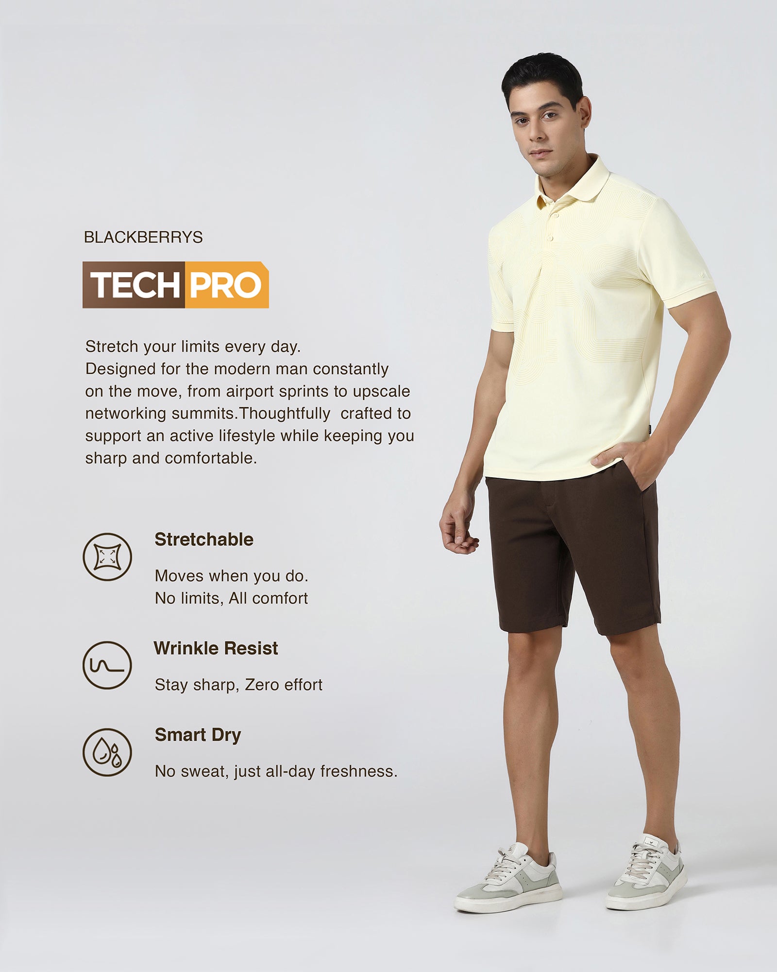 Lemon Yellow TechPro Printed Polo - Neville