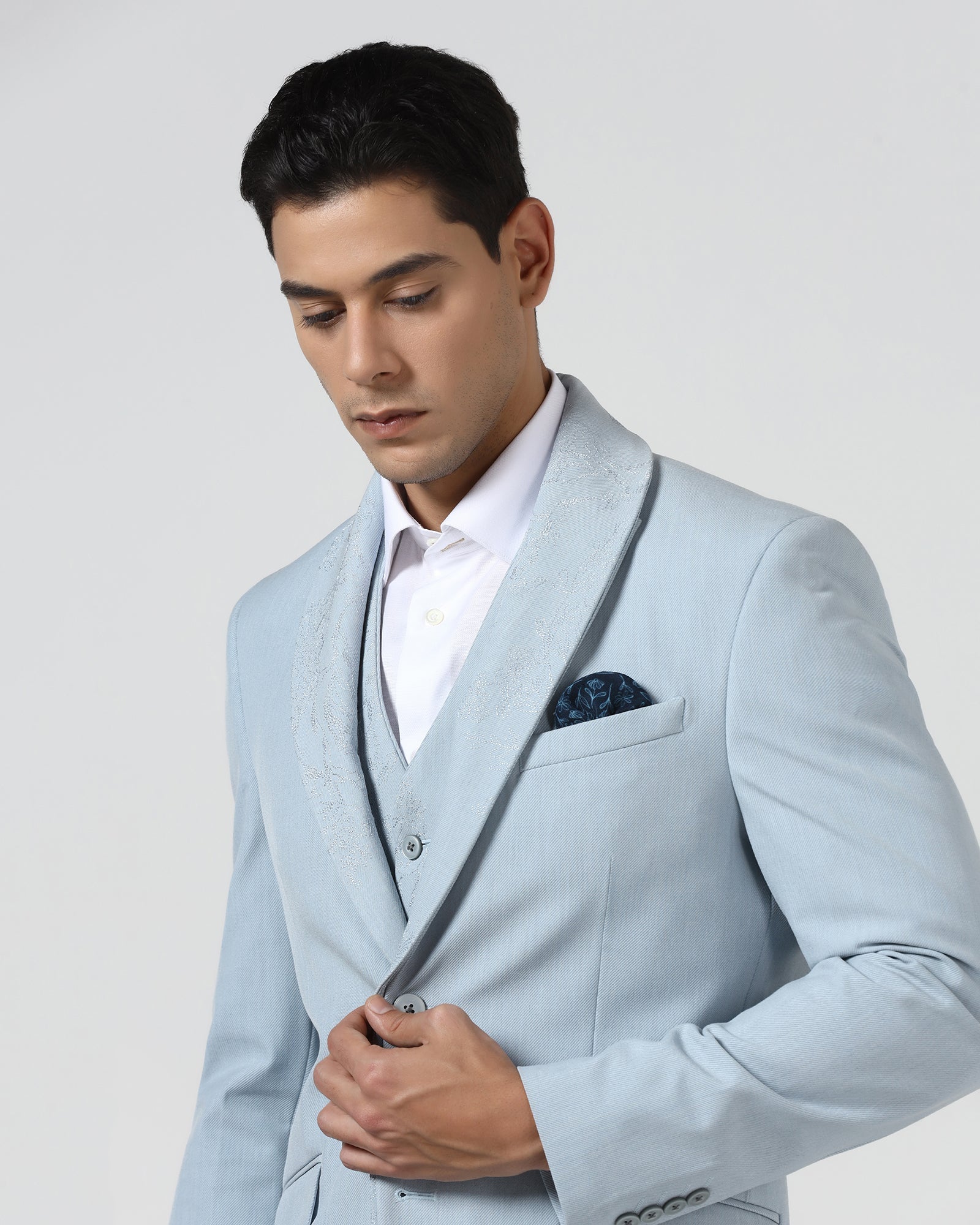 Light Blue Three Piece Solid Suit - Embro