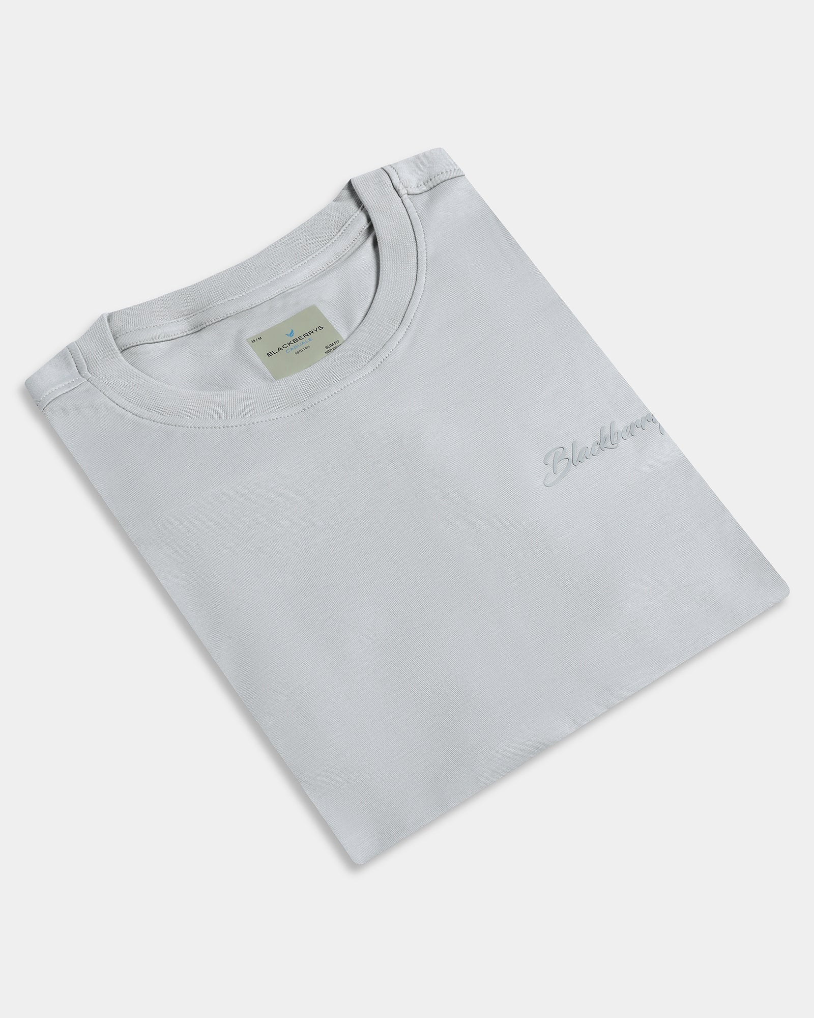 Light Grey Crew Neck Solid T-Shirt - Douglas