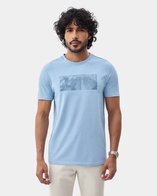 Light Blue Crew Neck Printed T-Shirt - Supi