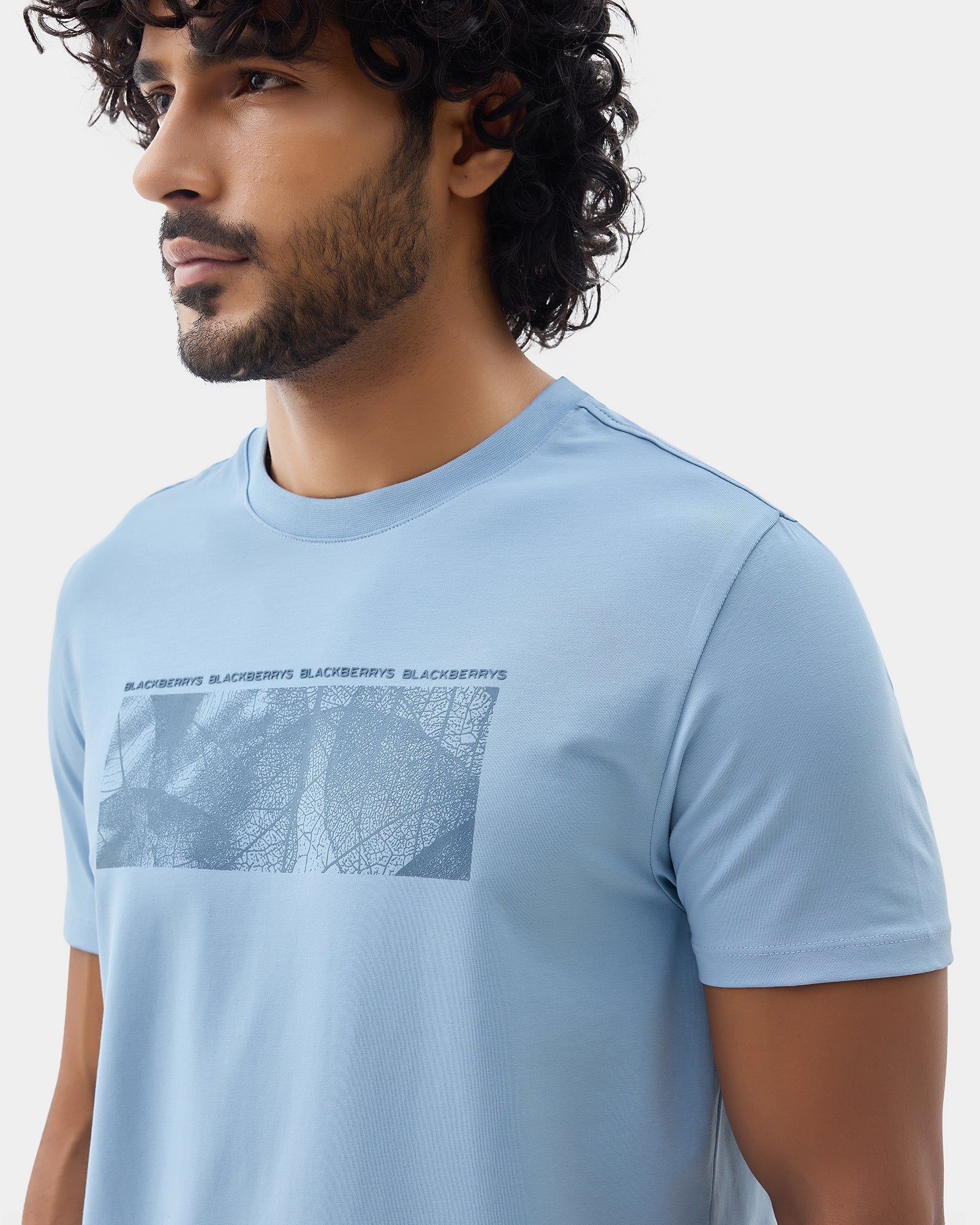 Light Blue Crew Neck Printed T-Shirt - Supi
