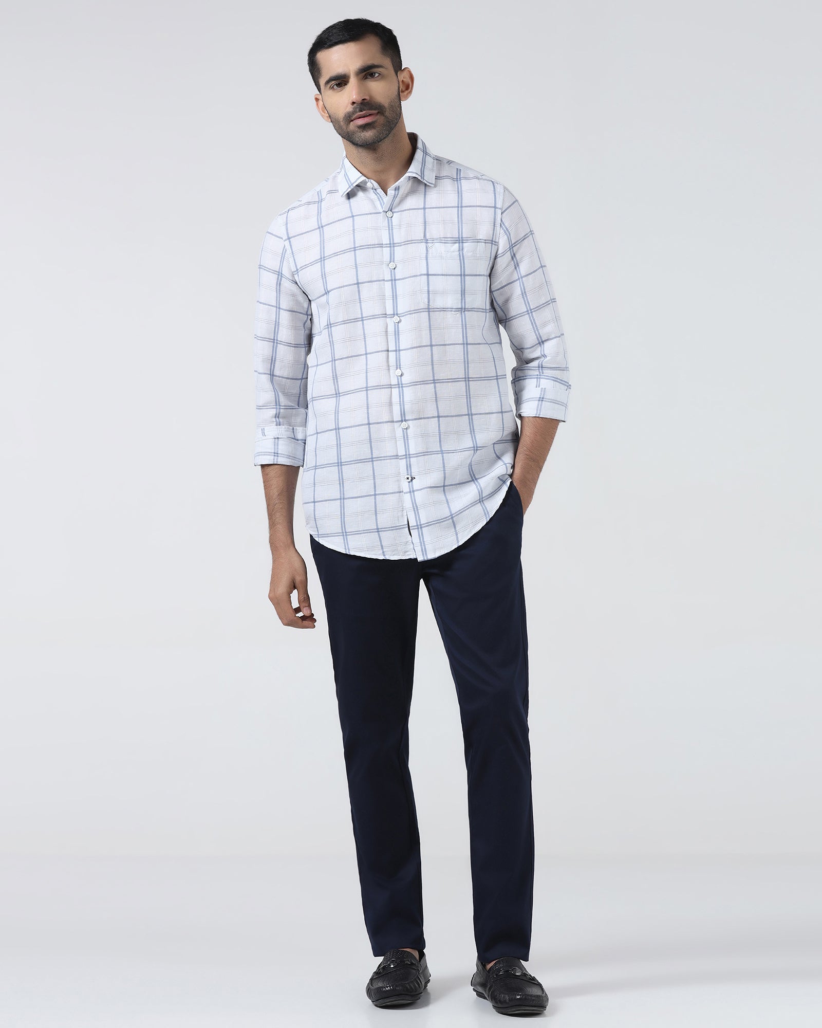Light Blue Linen Check Shirt - Jomix