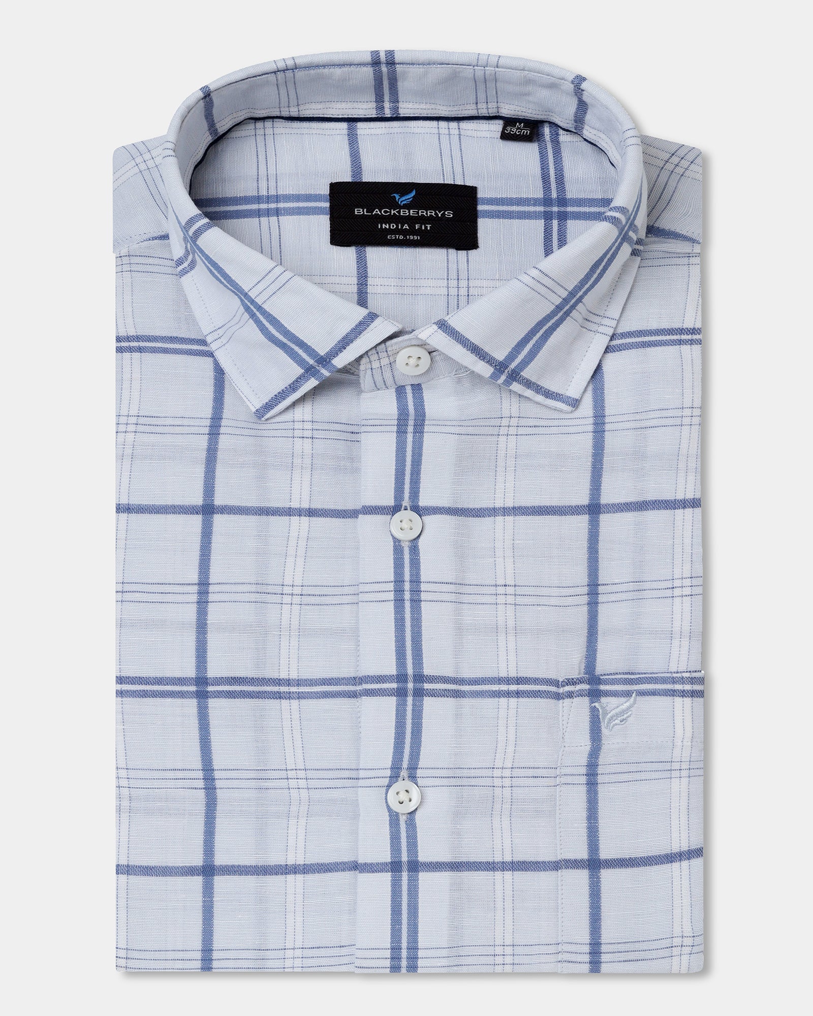 Light Blue Linen Check Shirt - Jomix