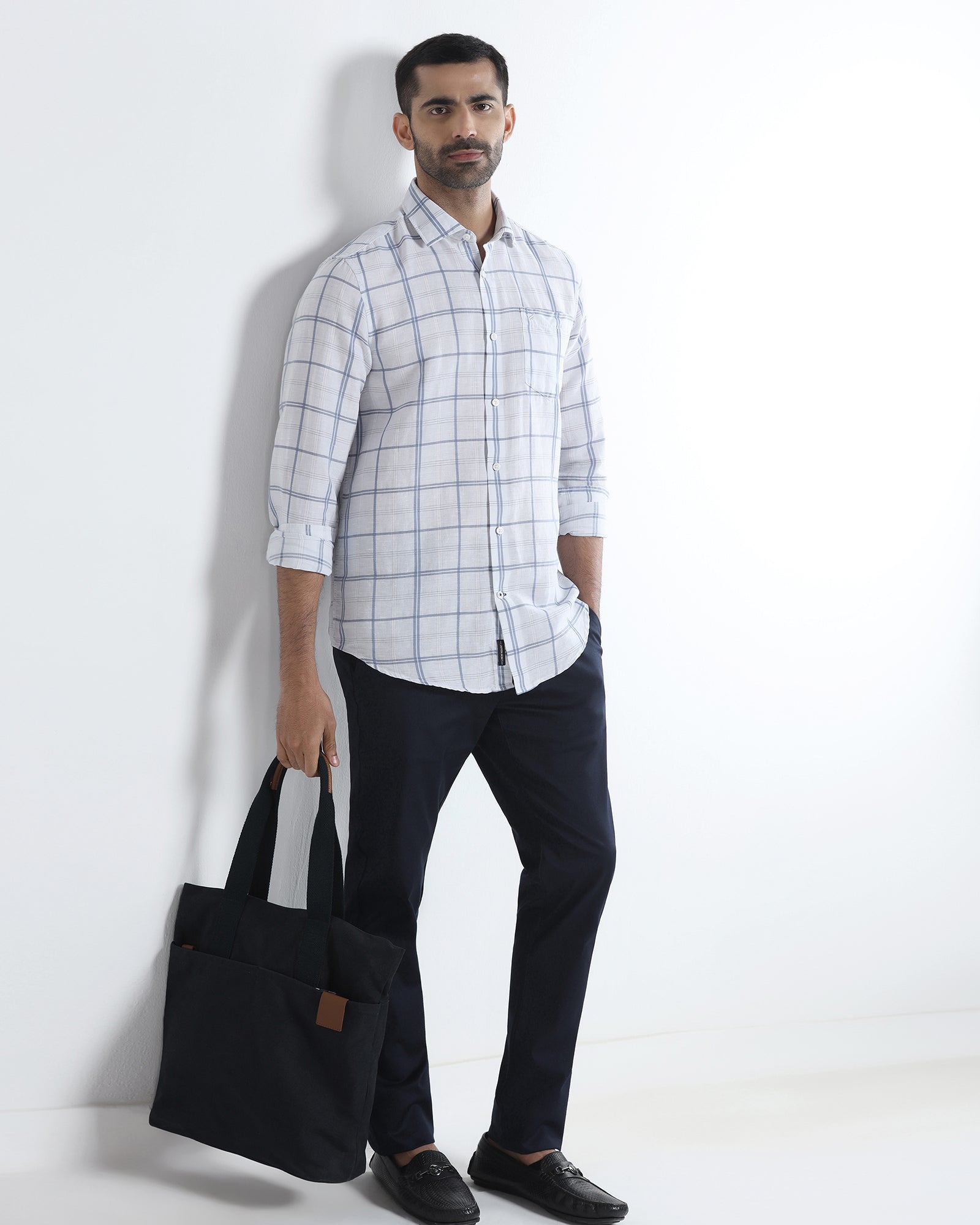 Light Blue Linen Check Shirt - Jomix