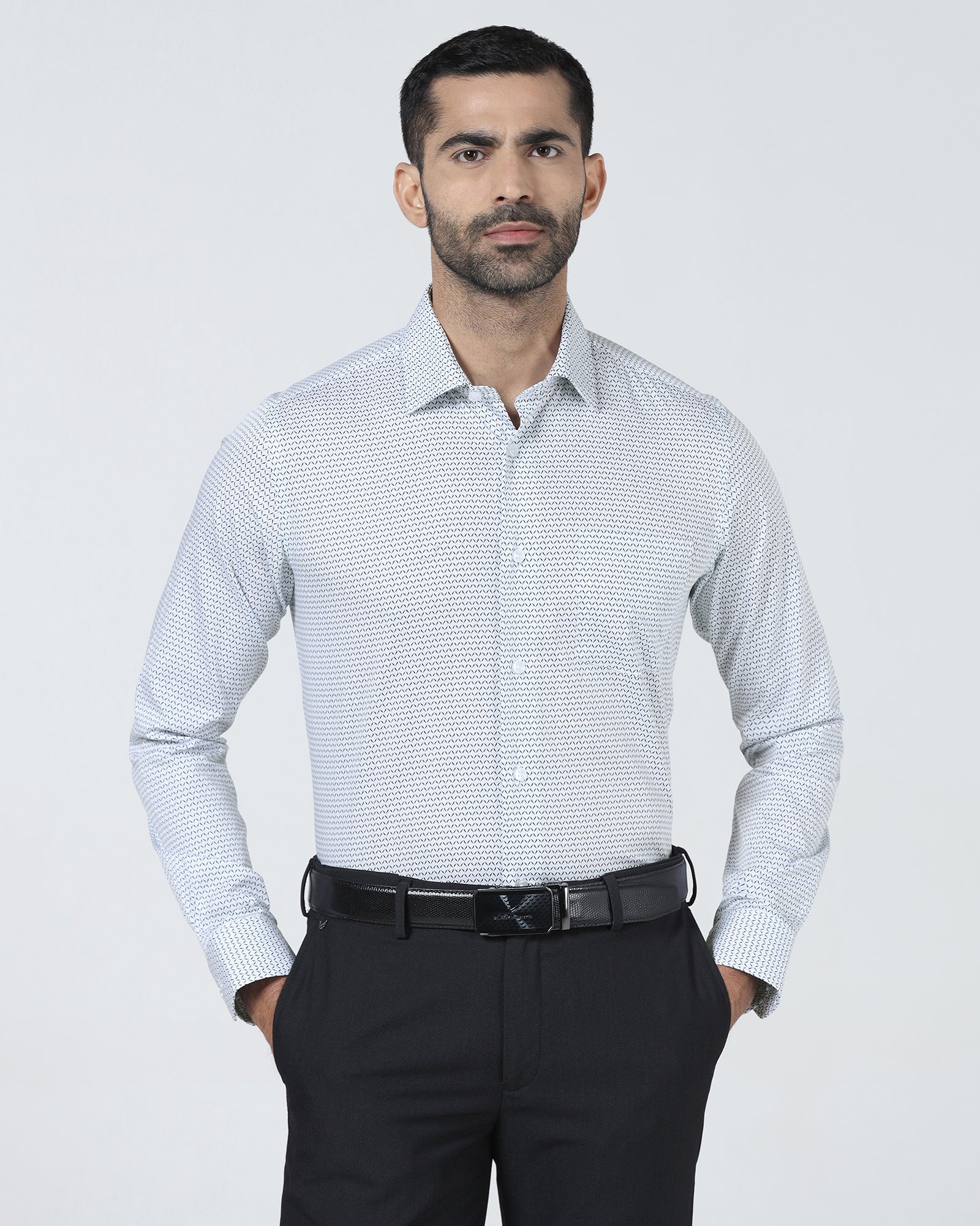 Light Blue Unwrinkle Printed Shirt - Everest