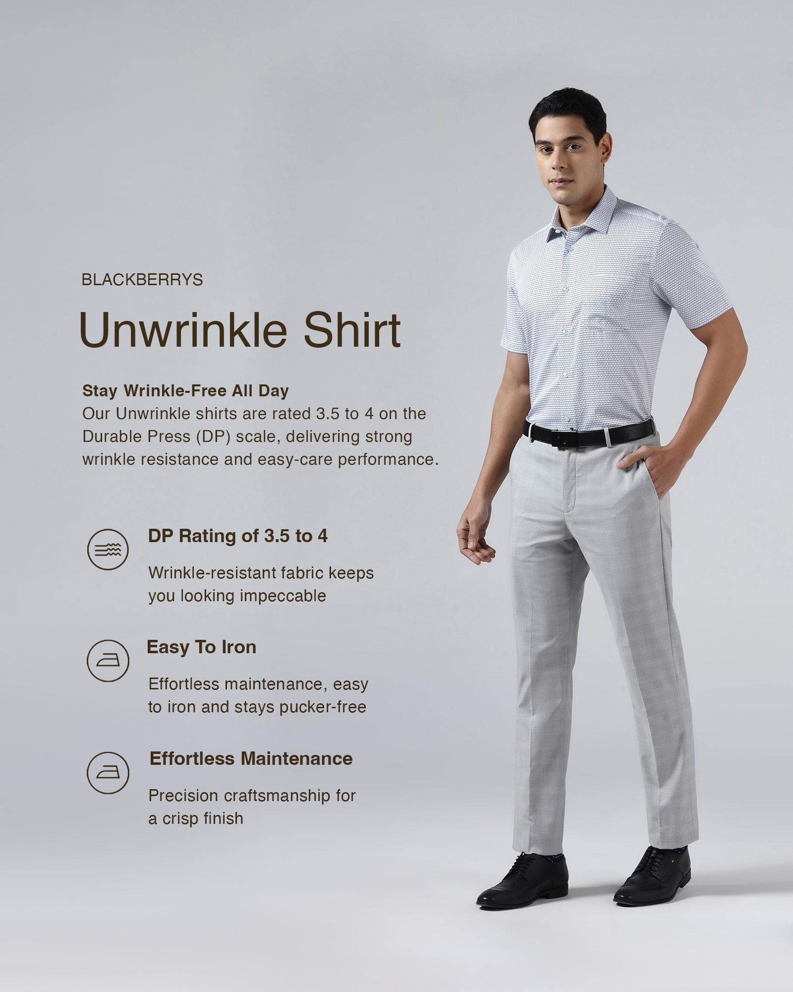 Light Blue Half Sleeve Non Iron Printed Shirt - Everest