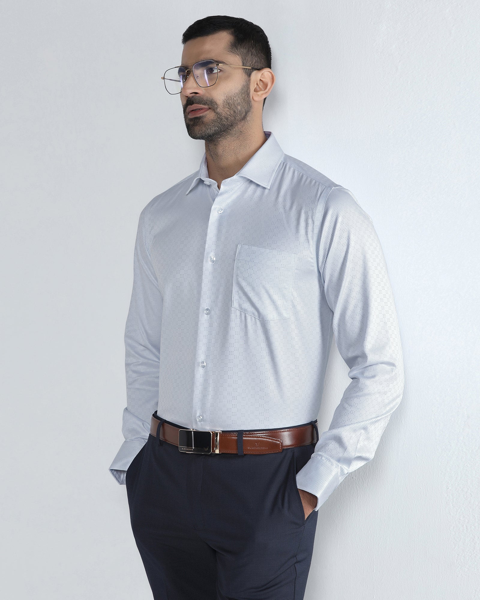 Light Blue Unwrinkle Textured Shirt - Easton