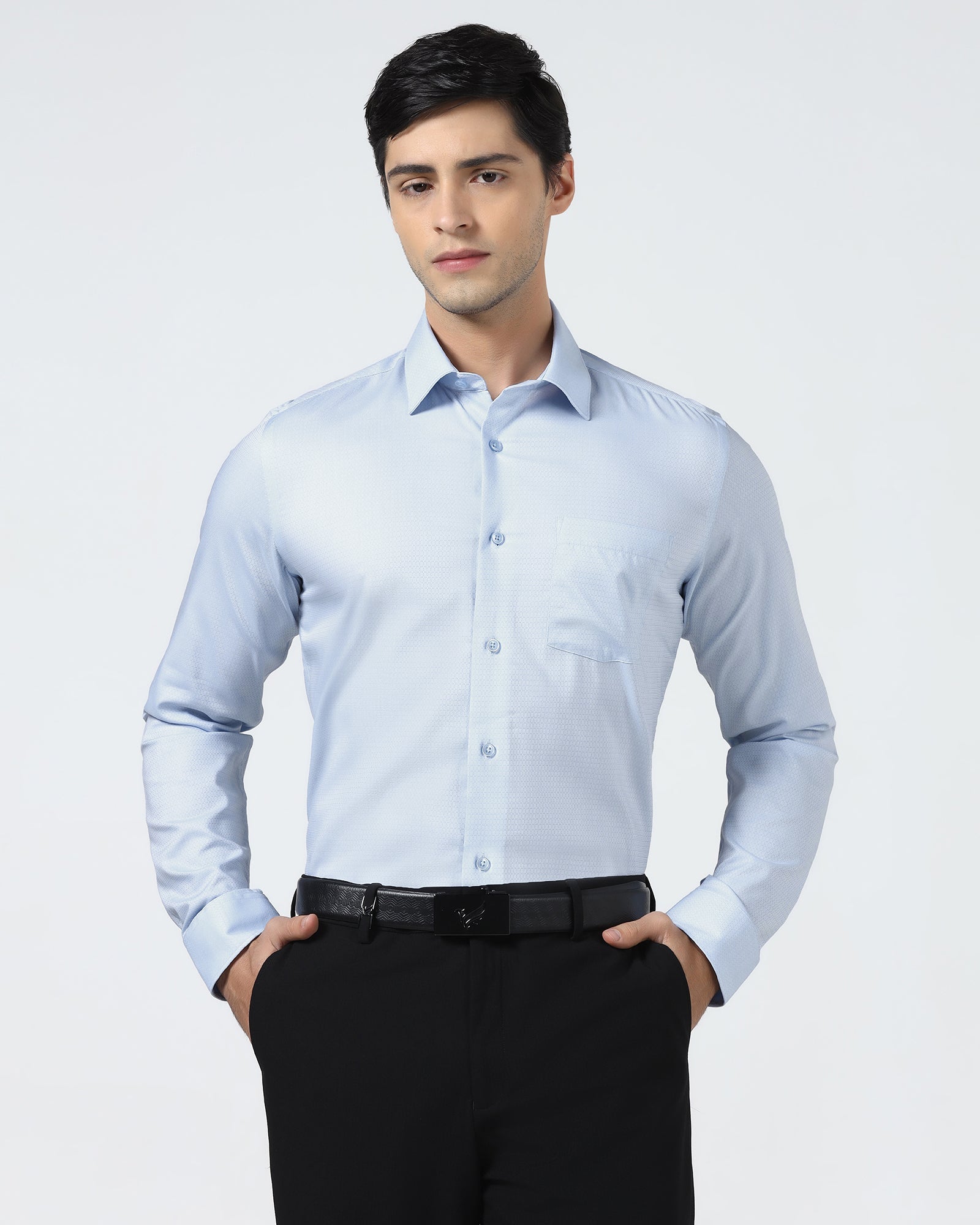 Light Blue Non Iron Textured Shirt - Emerald