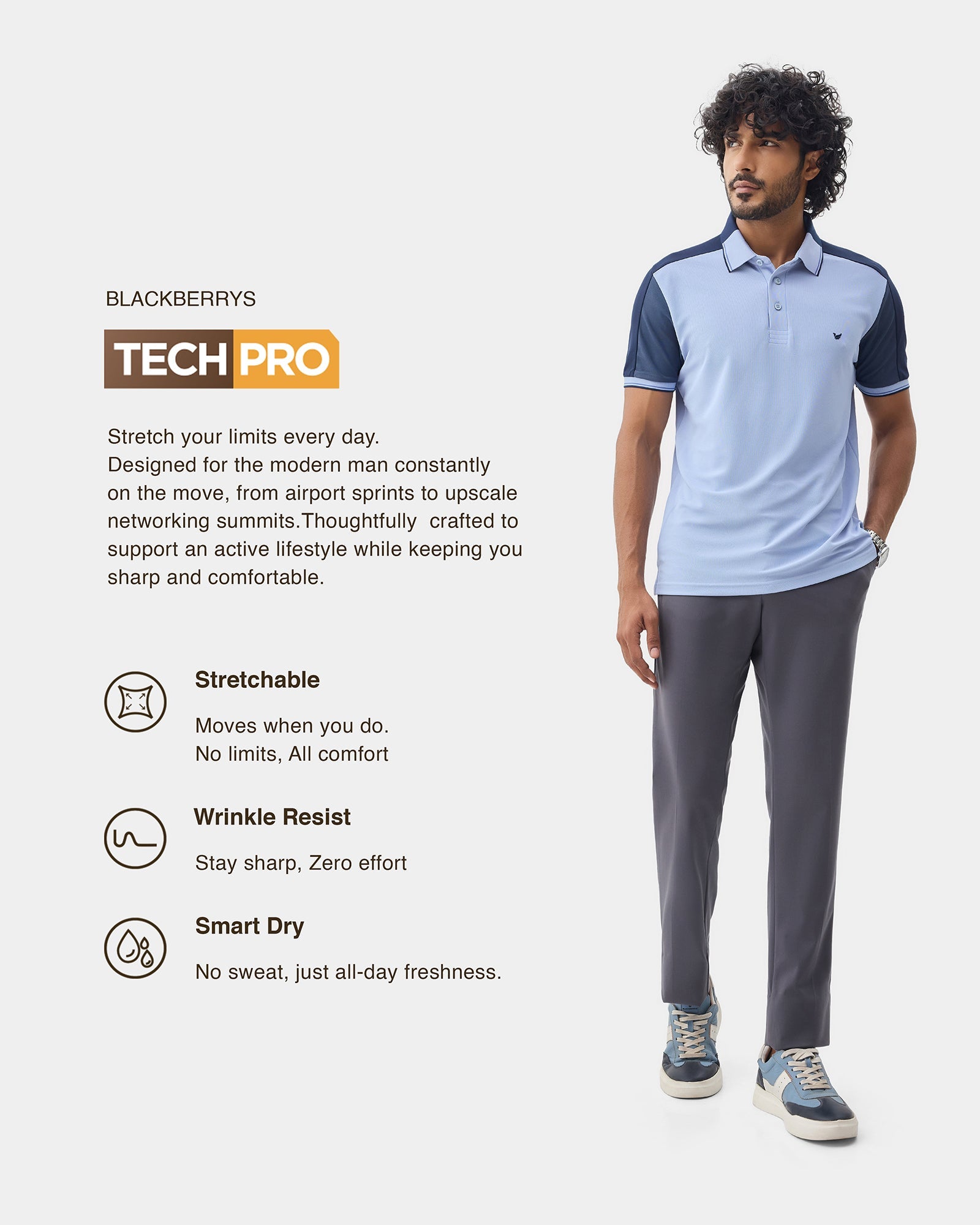 Light Blue TechPro Solid Polo - Nomara