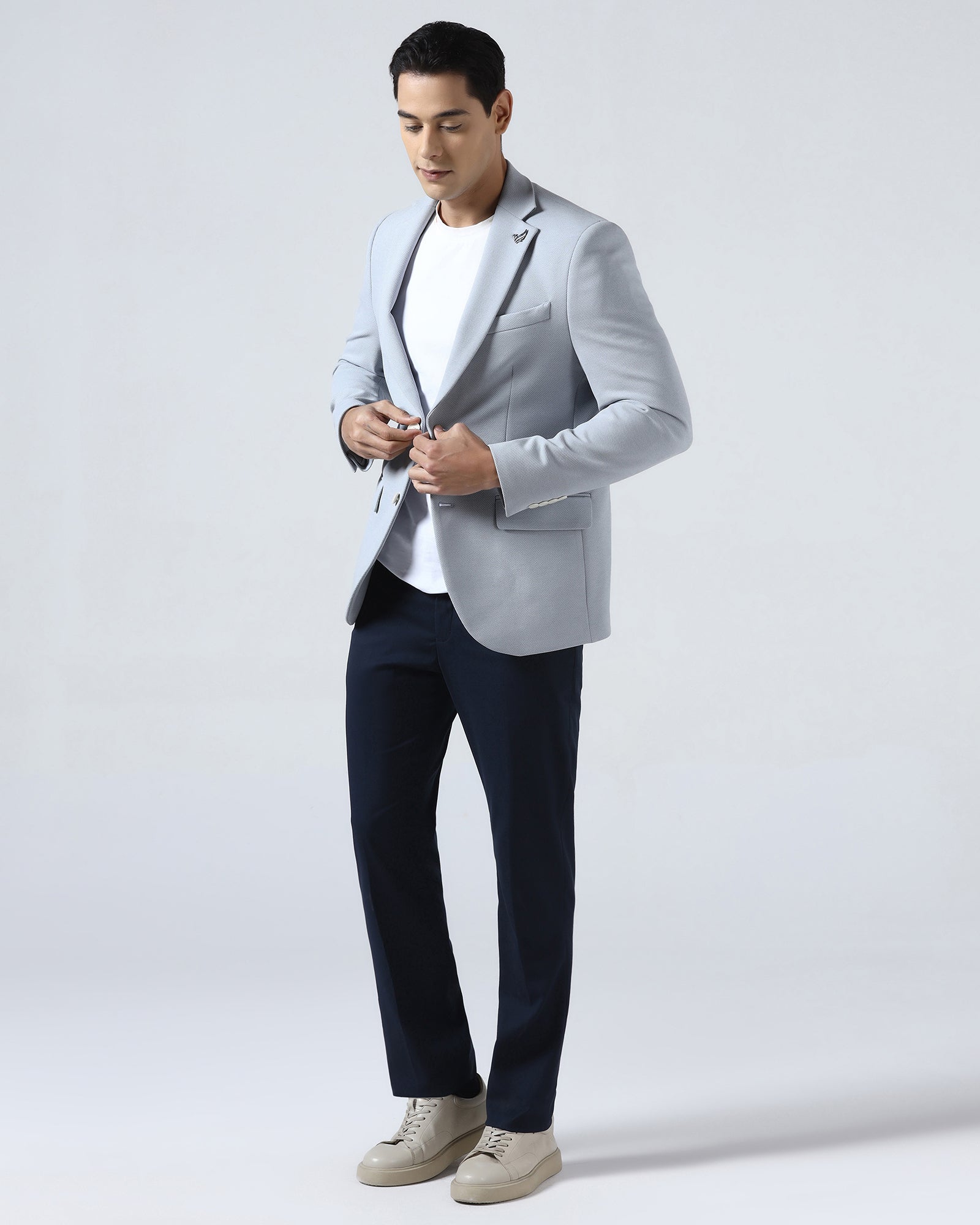 Light Blue Textured Blazer - Jevlon