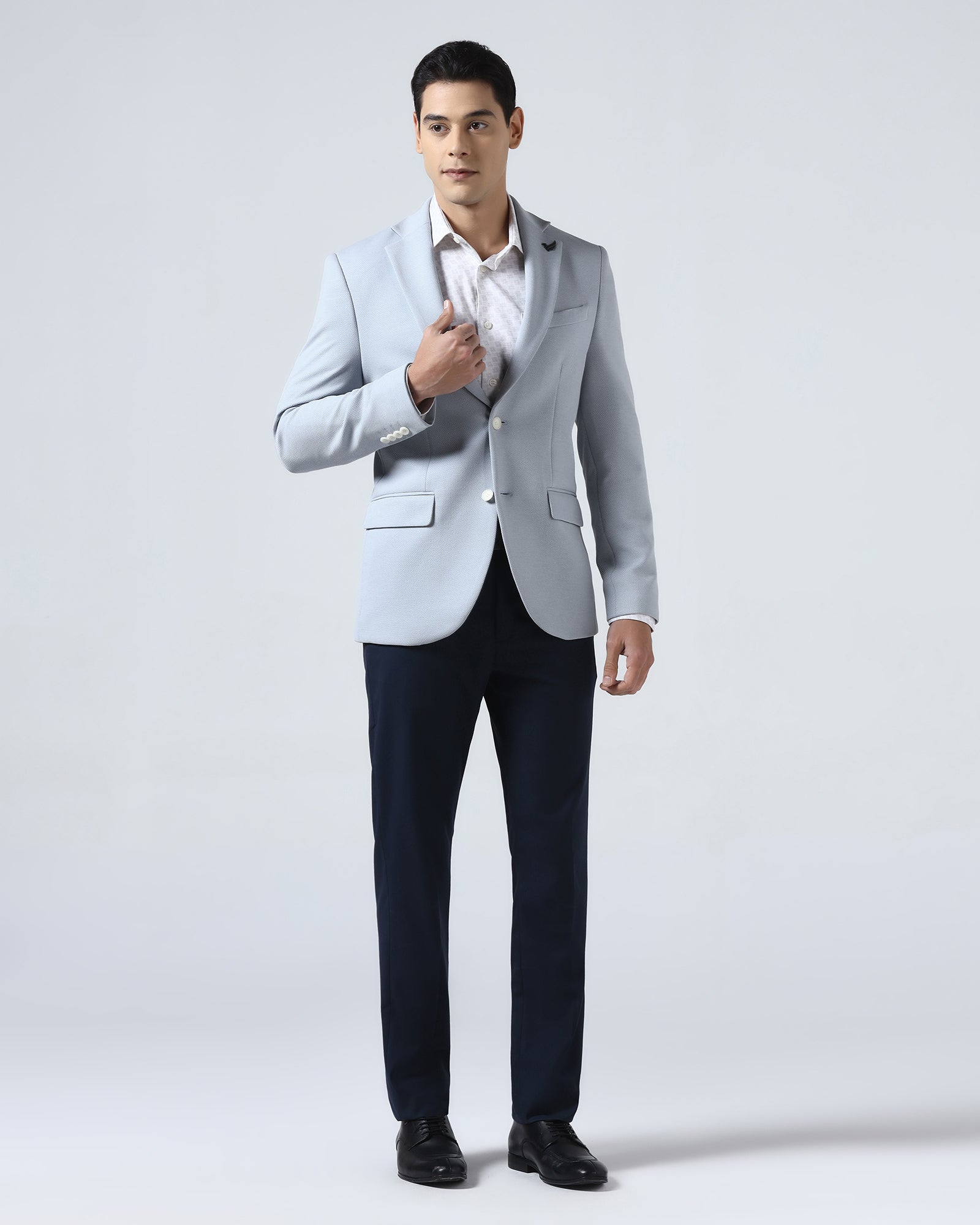 Light Blue Textured Blazer - Jevlon