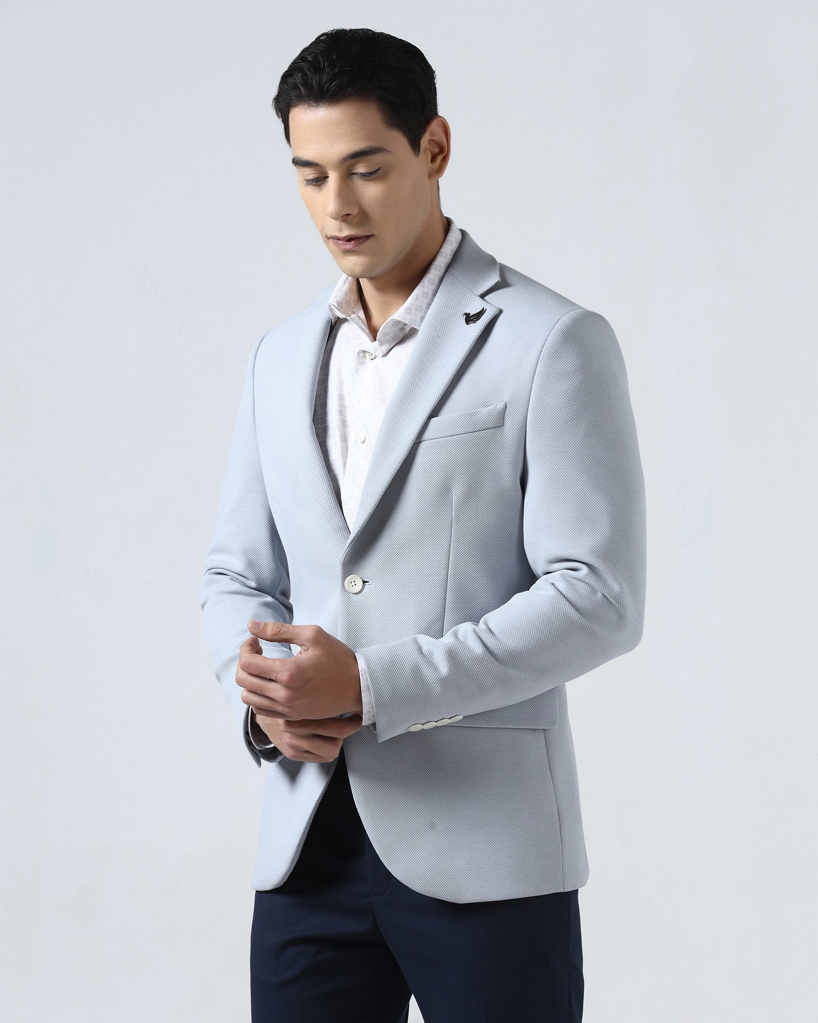 Light Blue Textured Blazer - Jevlon