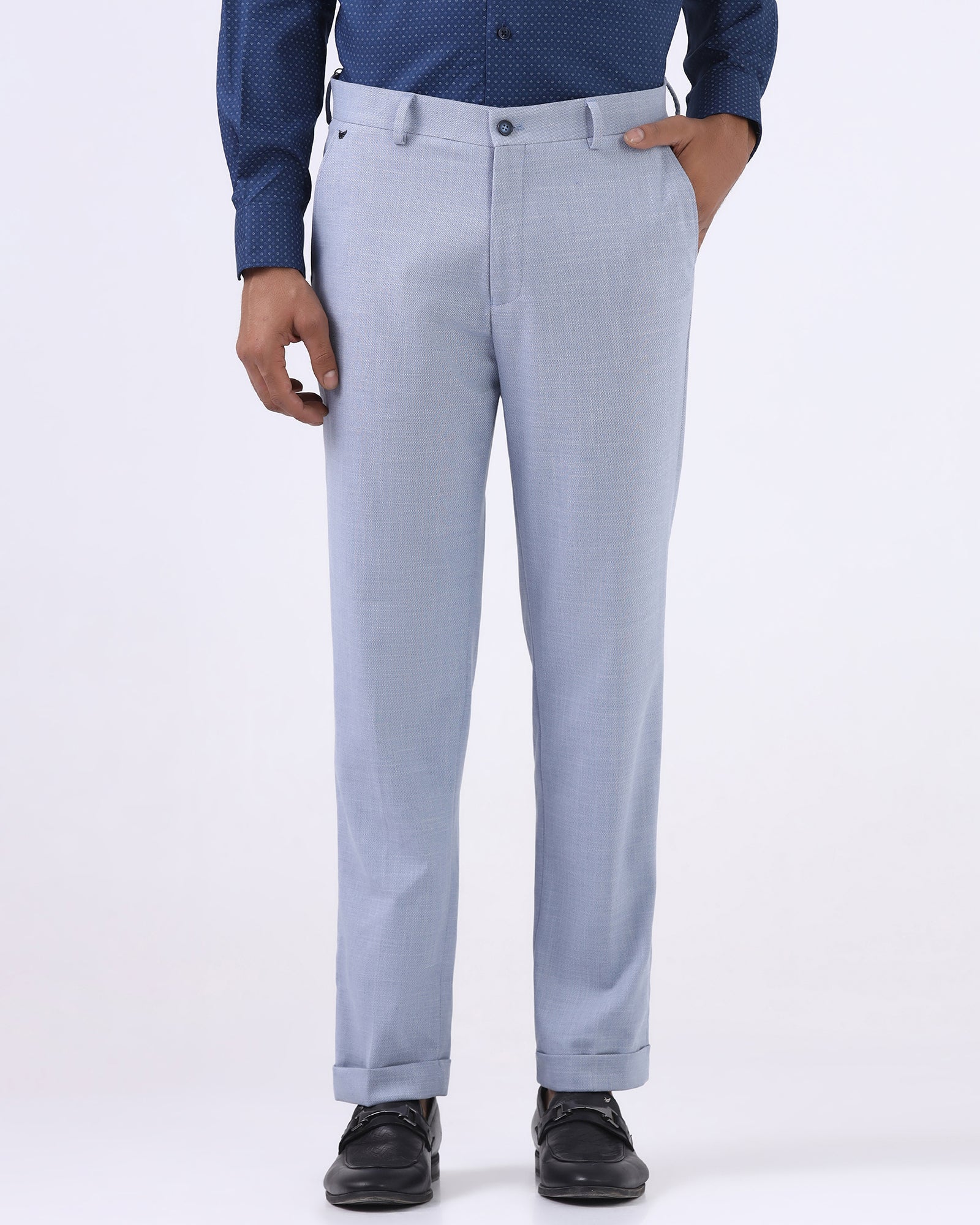 Light Blue Textured Trouser - Marta