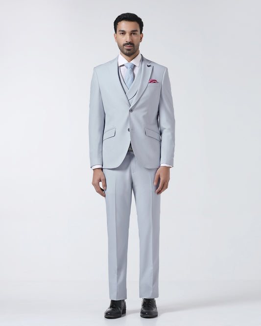 Light Blue Three Piece Textured Suit - Jiddle