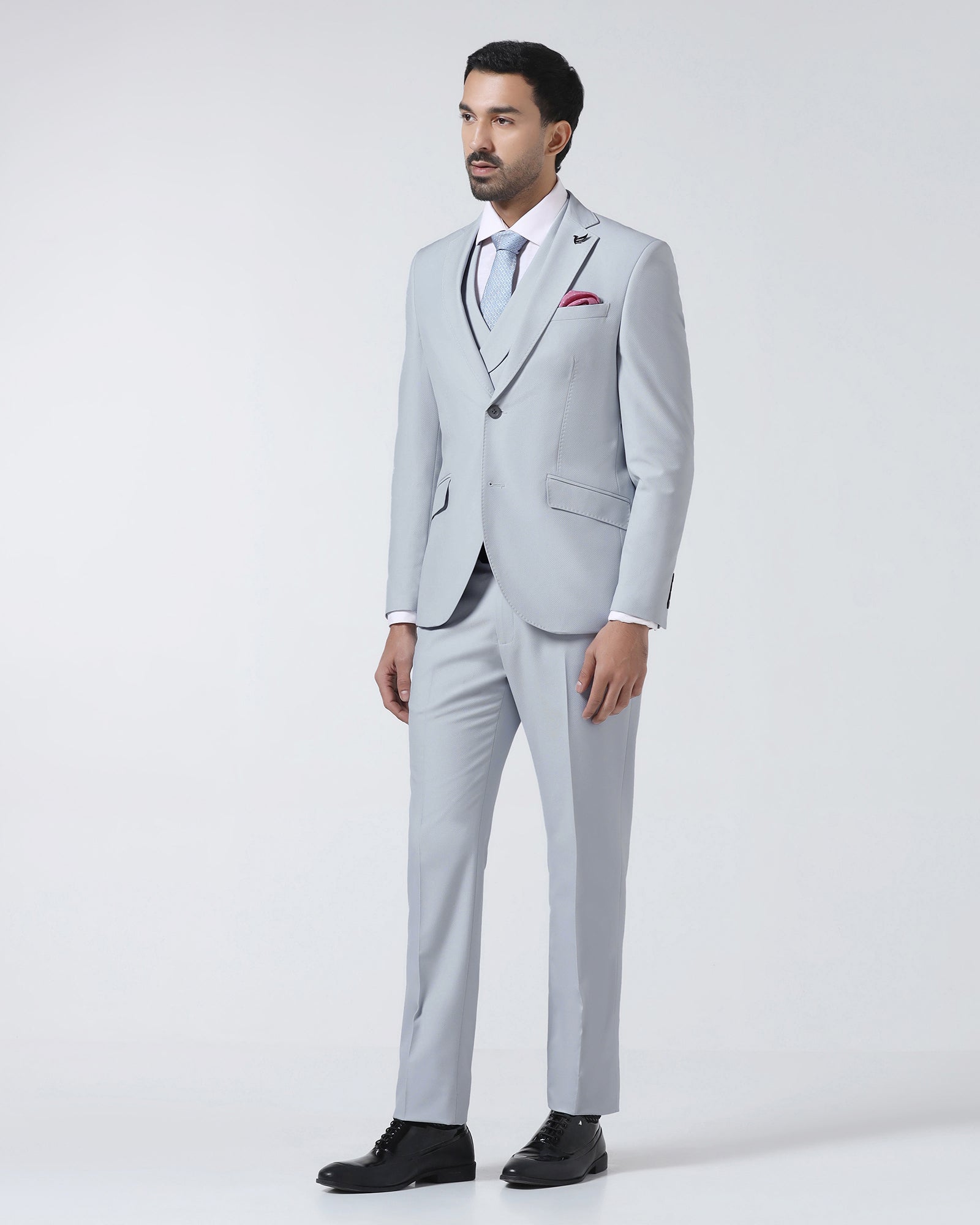 Light Blue Three Piece Textured Suit - Jiddle