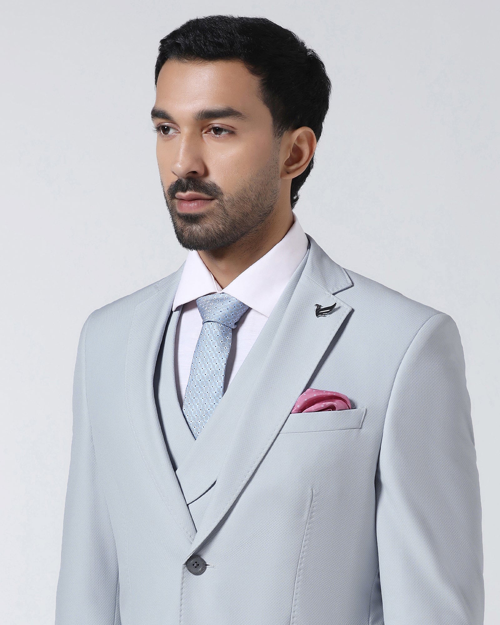 Light Blue Three Piece Textured Suit - Jiddle