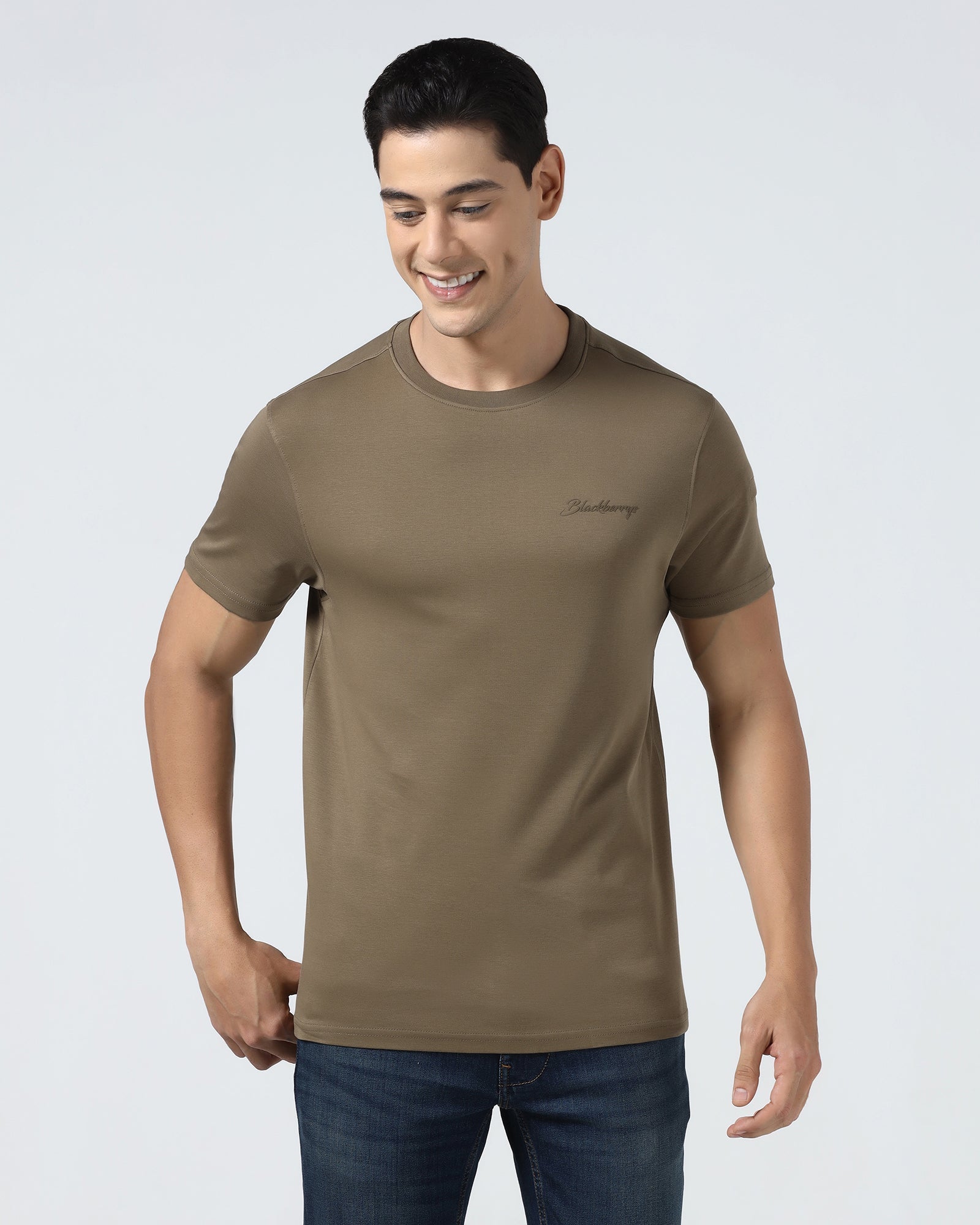 Light Green Crew Neck Solid T-Shirt - Douglas