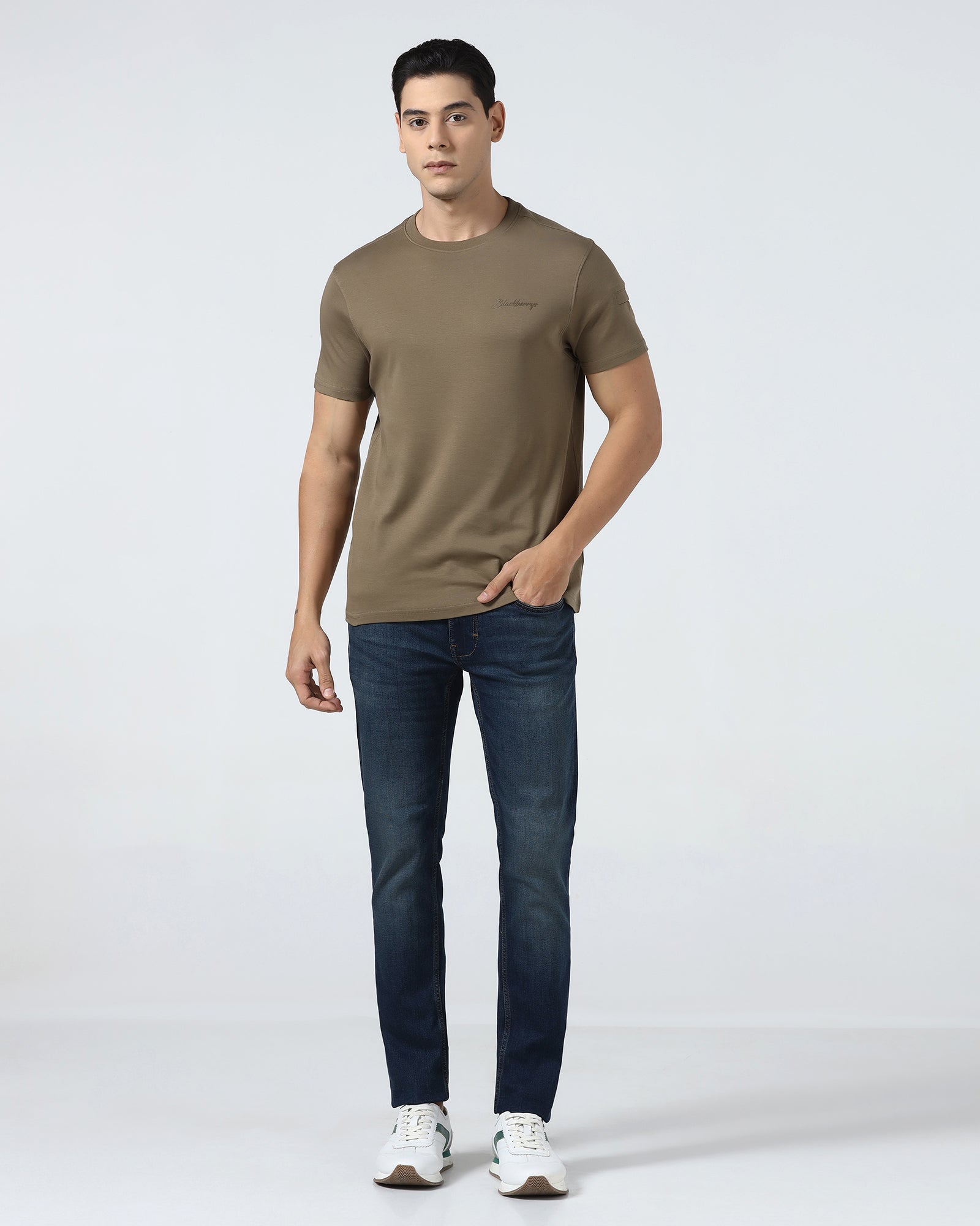 Light Green Crew Neck Solid T-Shirt - Douglas