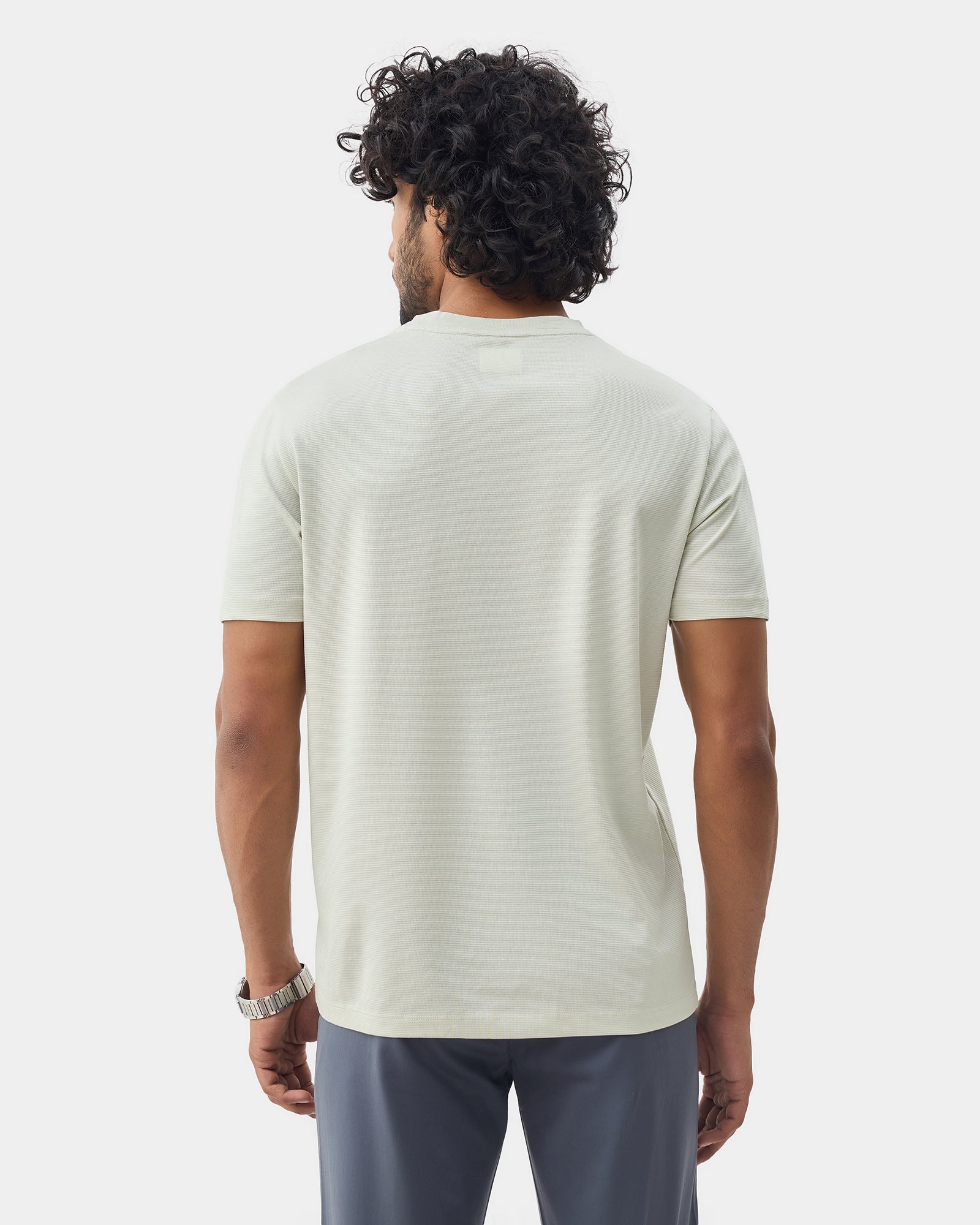Light Green Crew Neck Textured T-Shirt - Yamazaki