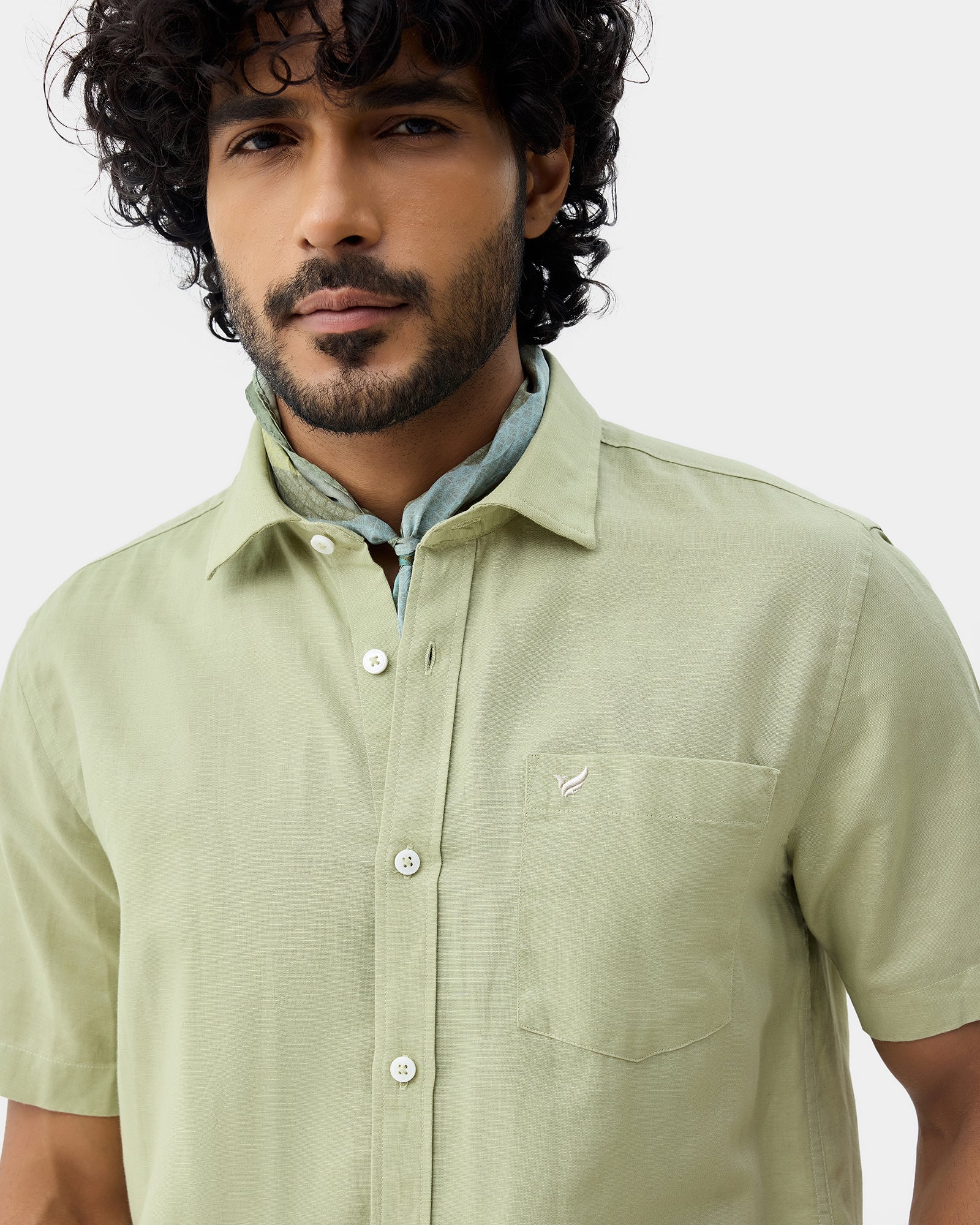 Light Green Half Sleeve Linen Solid Shirt - Cleo