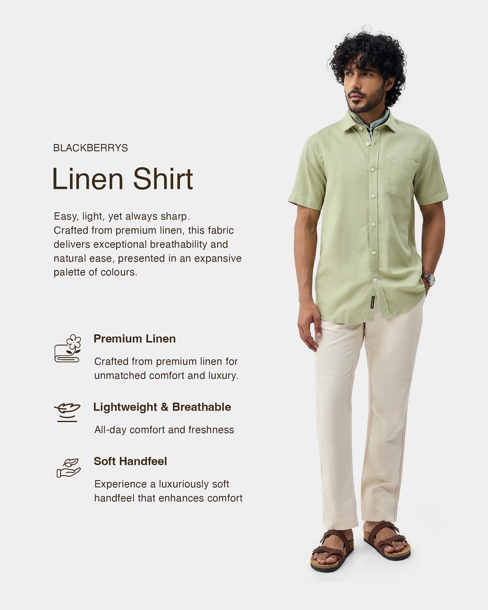 Light Green Half Sleeve Linen Solid Shirt - Cleo