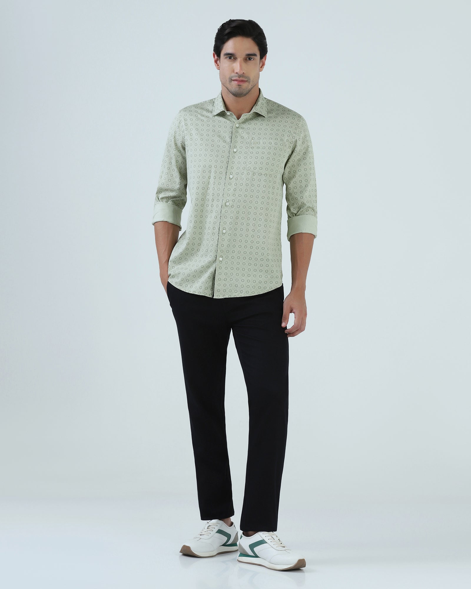 Light Green Printed Shirt - Fettiq