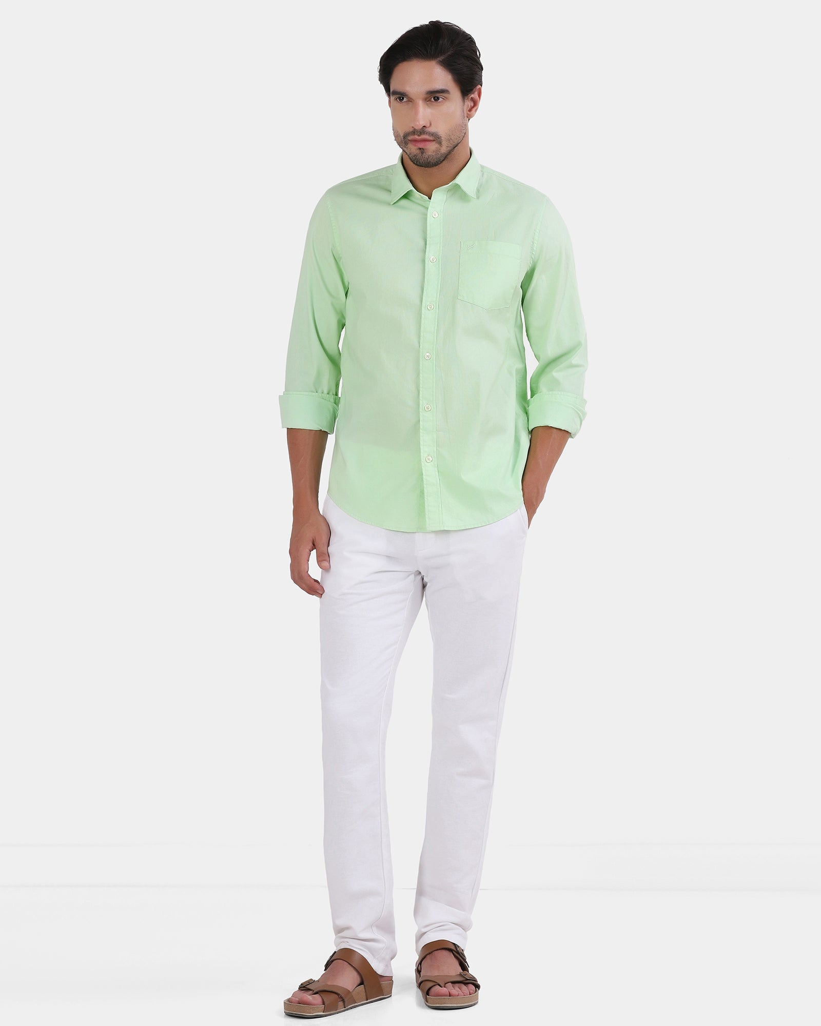 Light Green Printed Shirt - Gebbew