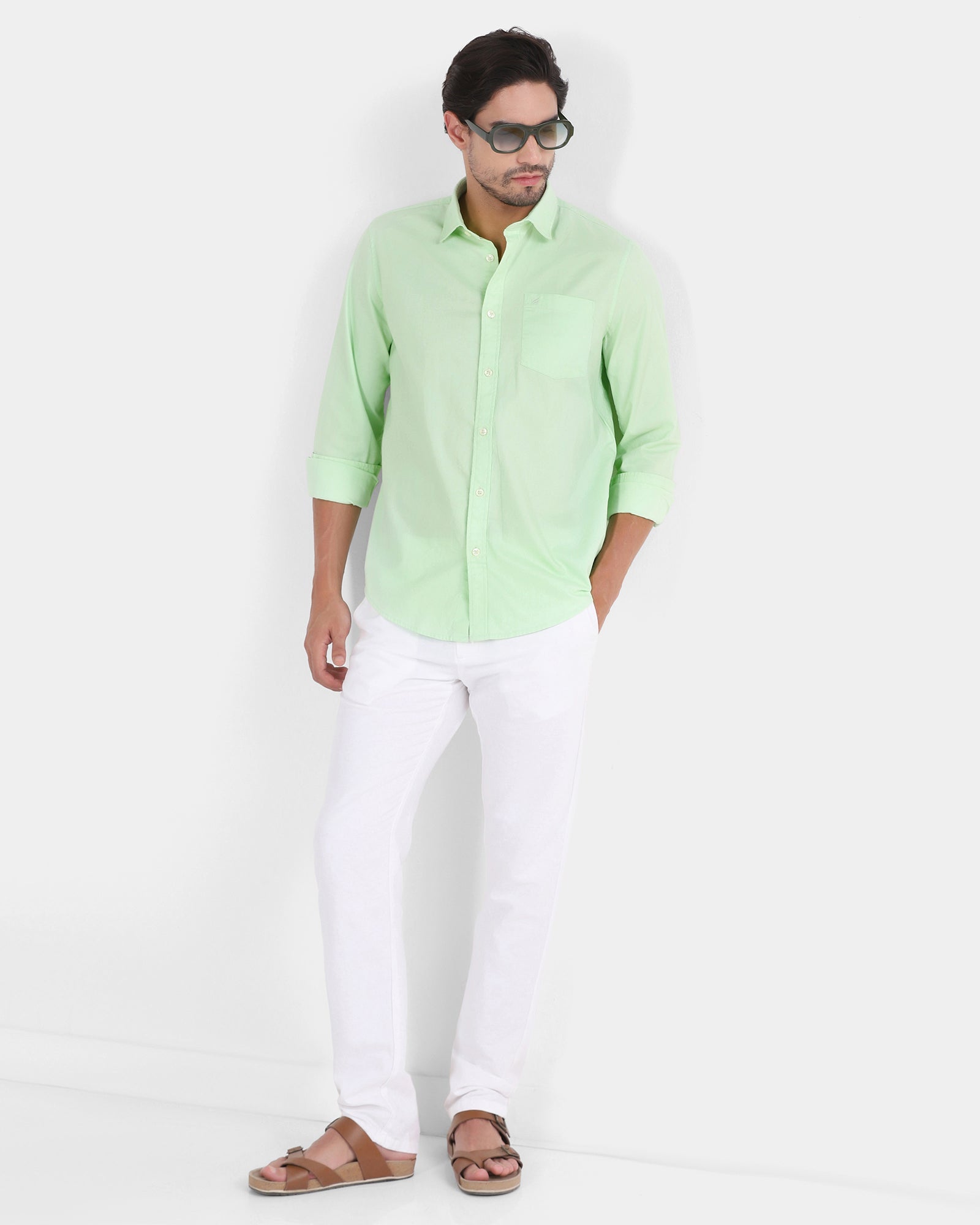 Light Green Printed Shirt - Gebbew