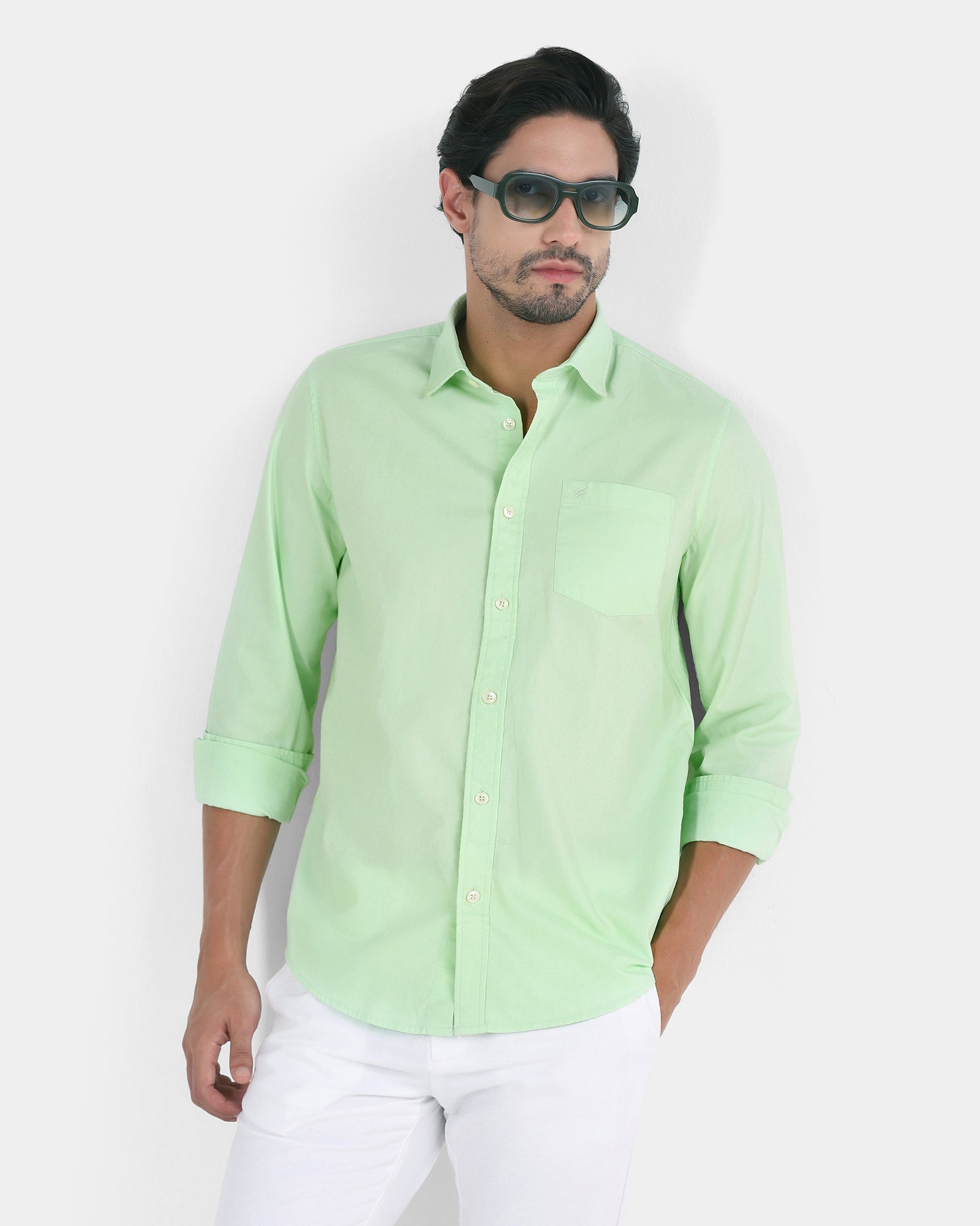 Light Green Printed Shirt - Gebbew