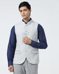 Light Grey Bandhgala Textured Waistcoat - Cadens