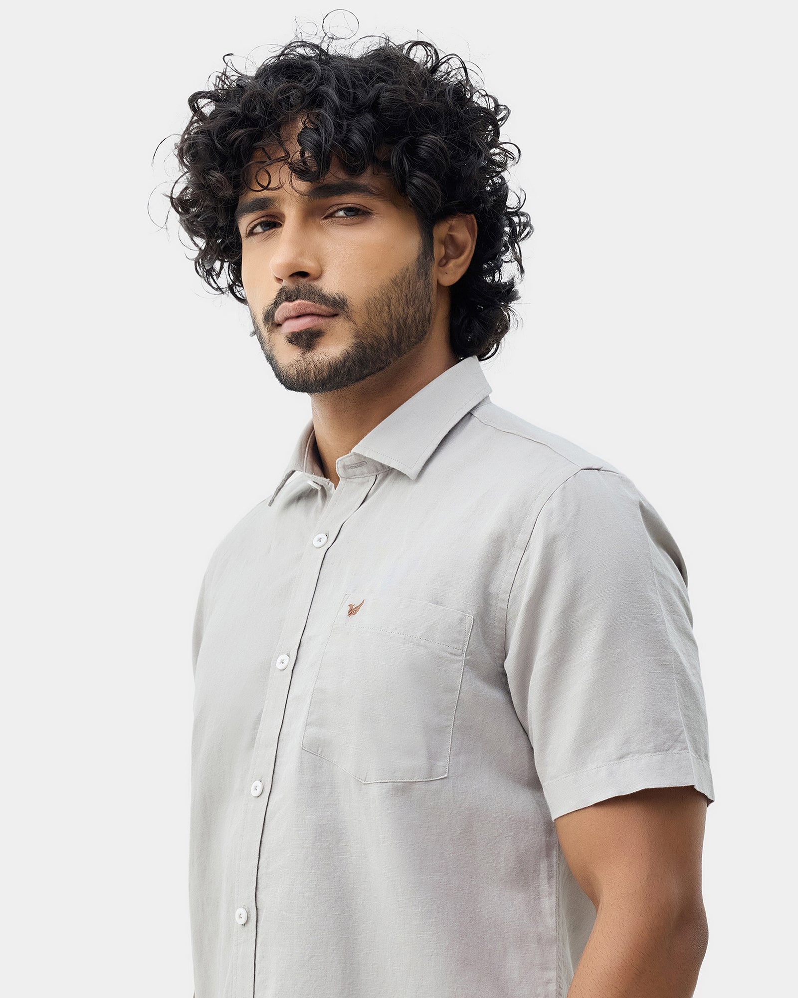 Light Grey Half Sleeve Linen Solid Shirt - Cleo