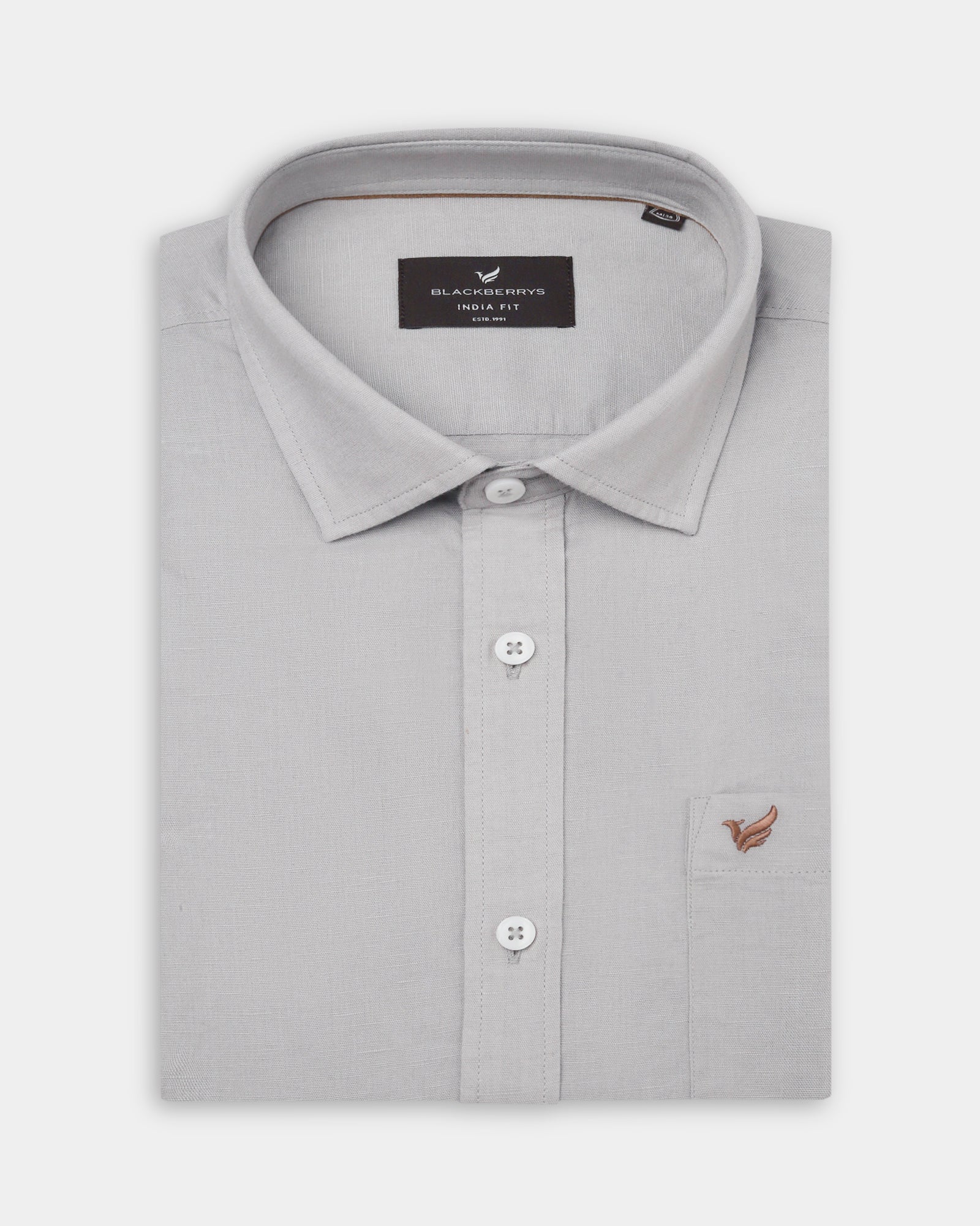 Light Grey Half Sleeve Linen Solid Shirt - Cleo