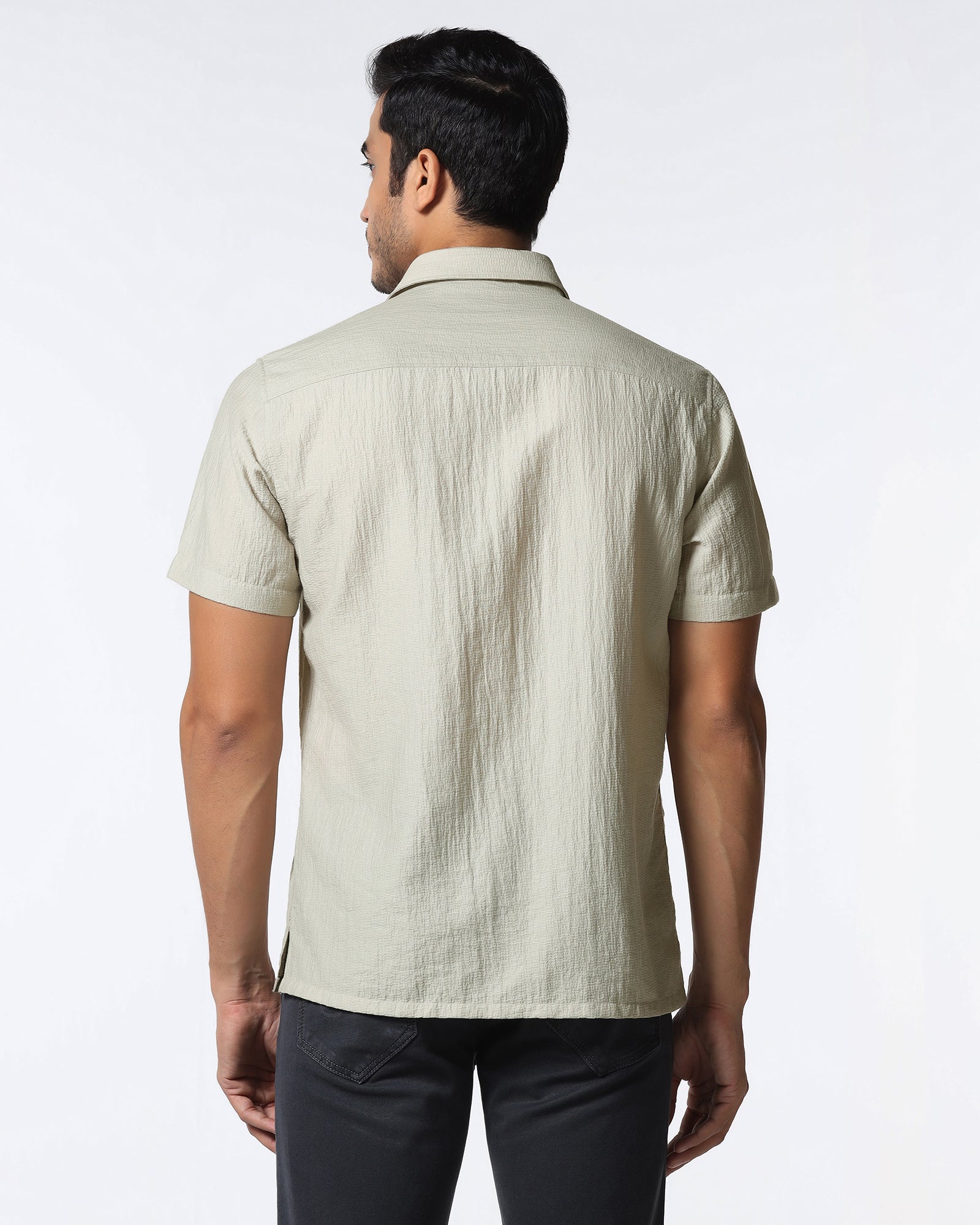 Light Grey Half Sleeve Textured Shirt - Cremon