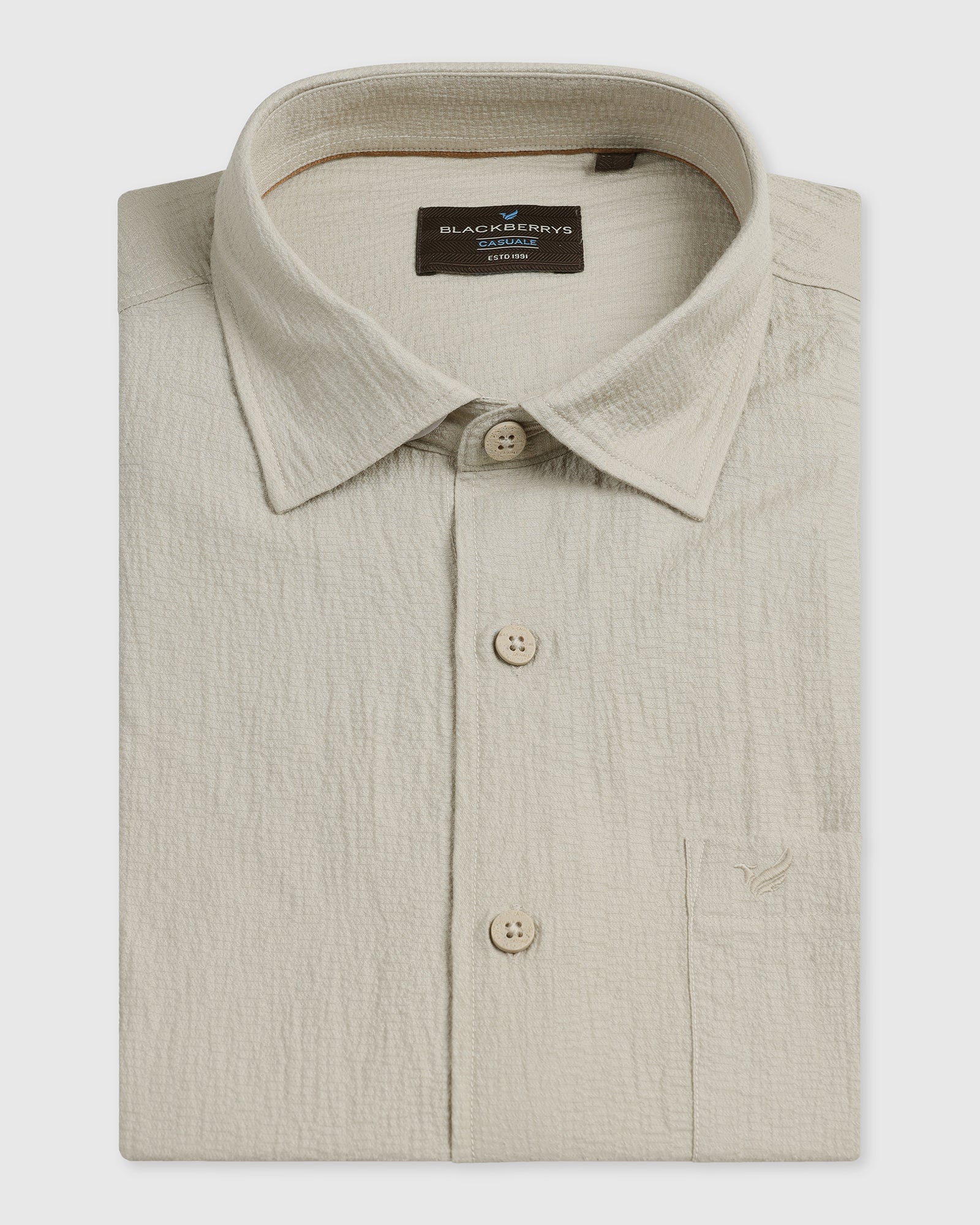Light Grey Half Sleeve Textured Shirt - Cremon