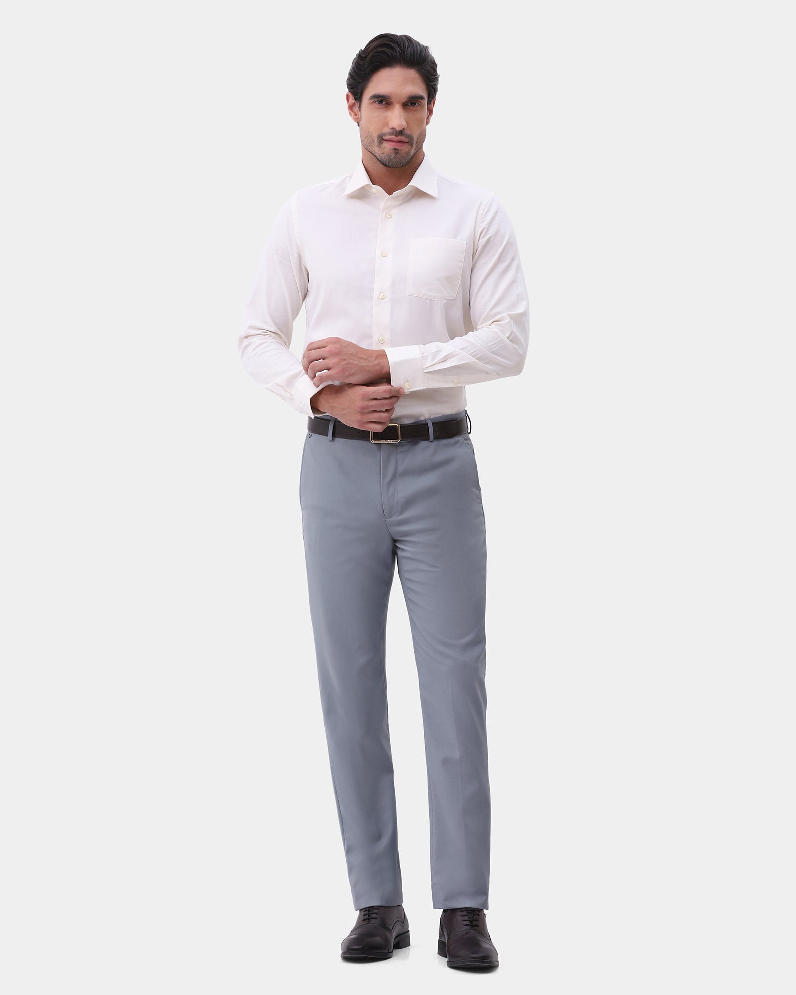 Light Grey Melange Textured Trouser - Hyun