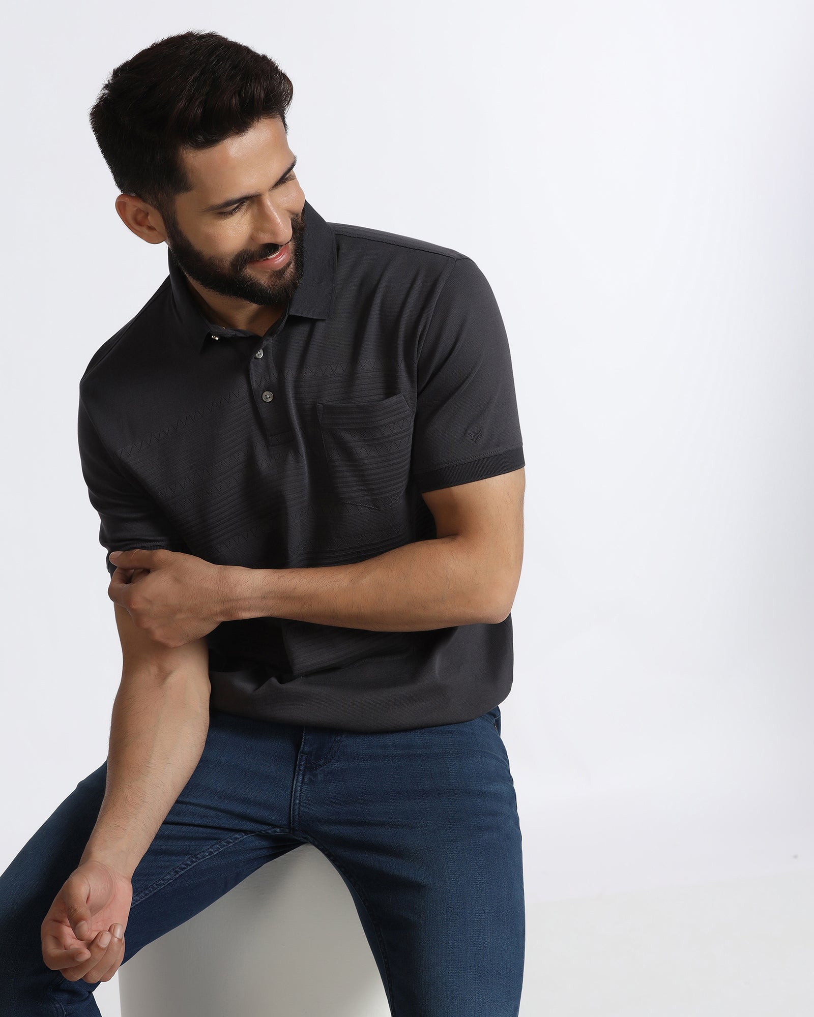 Light Grey Textured Polo - Jap