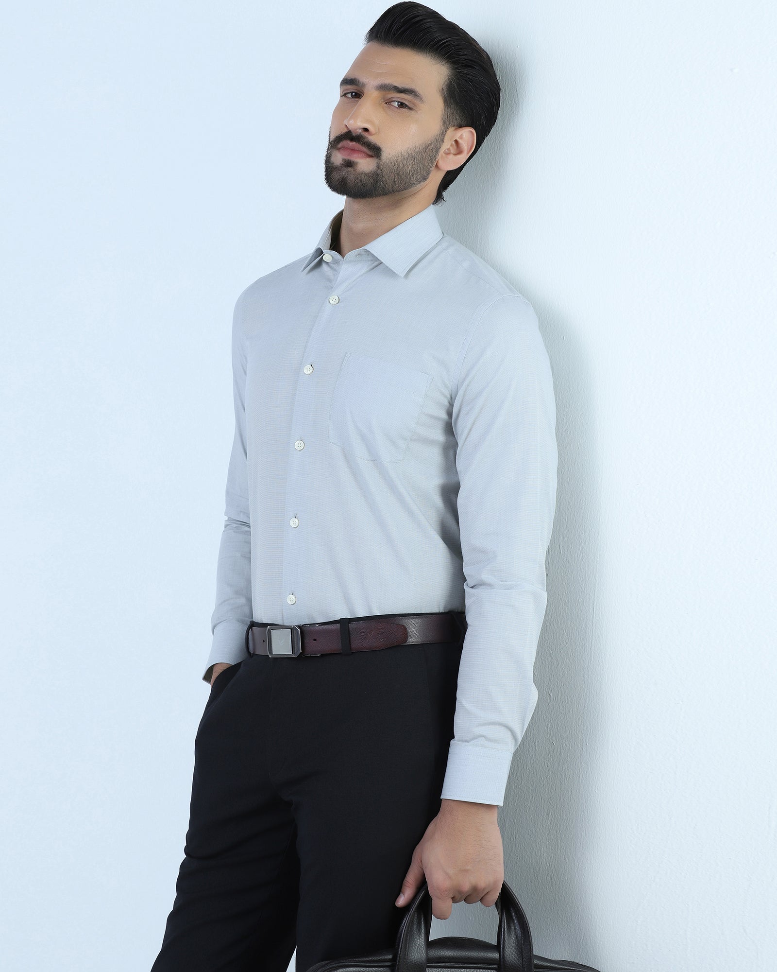 Light Grey Textured Shirt - Pixelo
