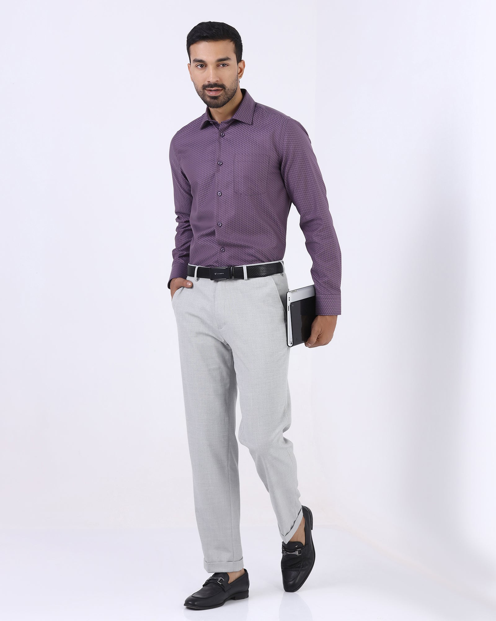 Light Grey Textured Trouser - Marta