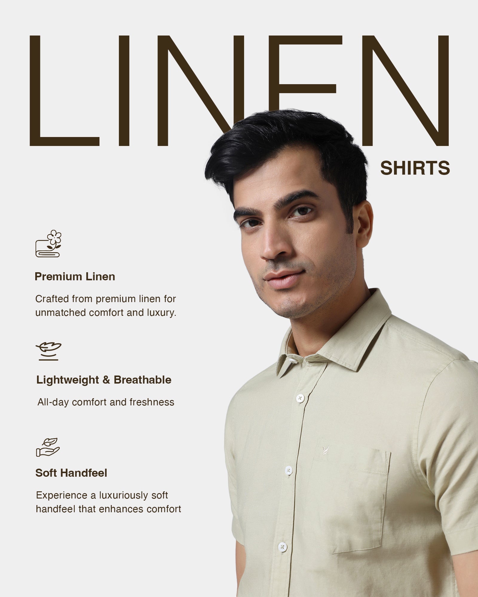 Light Olive Half Sleeve Linen Solid Shirt - Cleo
