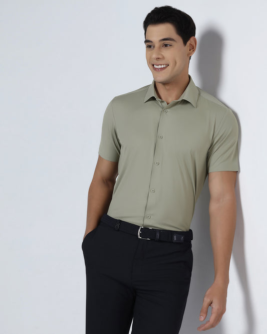 Light Olive Half Sleeve TechPro Textured Shirt - Henry