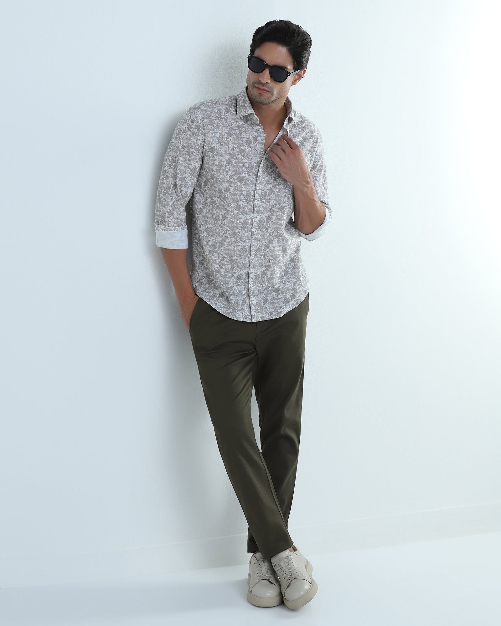Light Olive Textured Khakis - Wide