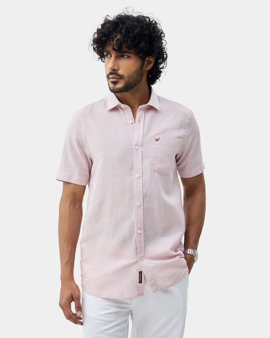 Light Pink Half Sleeve Linen Solid Shirt - Cleo